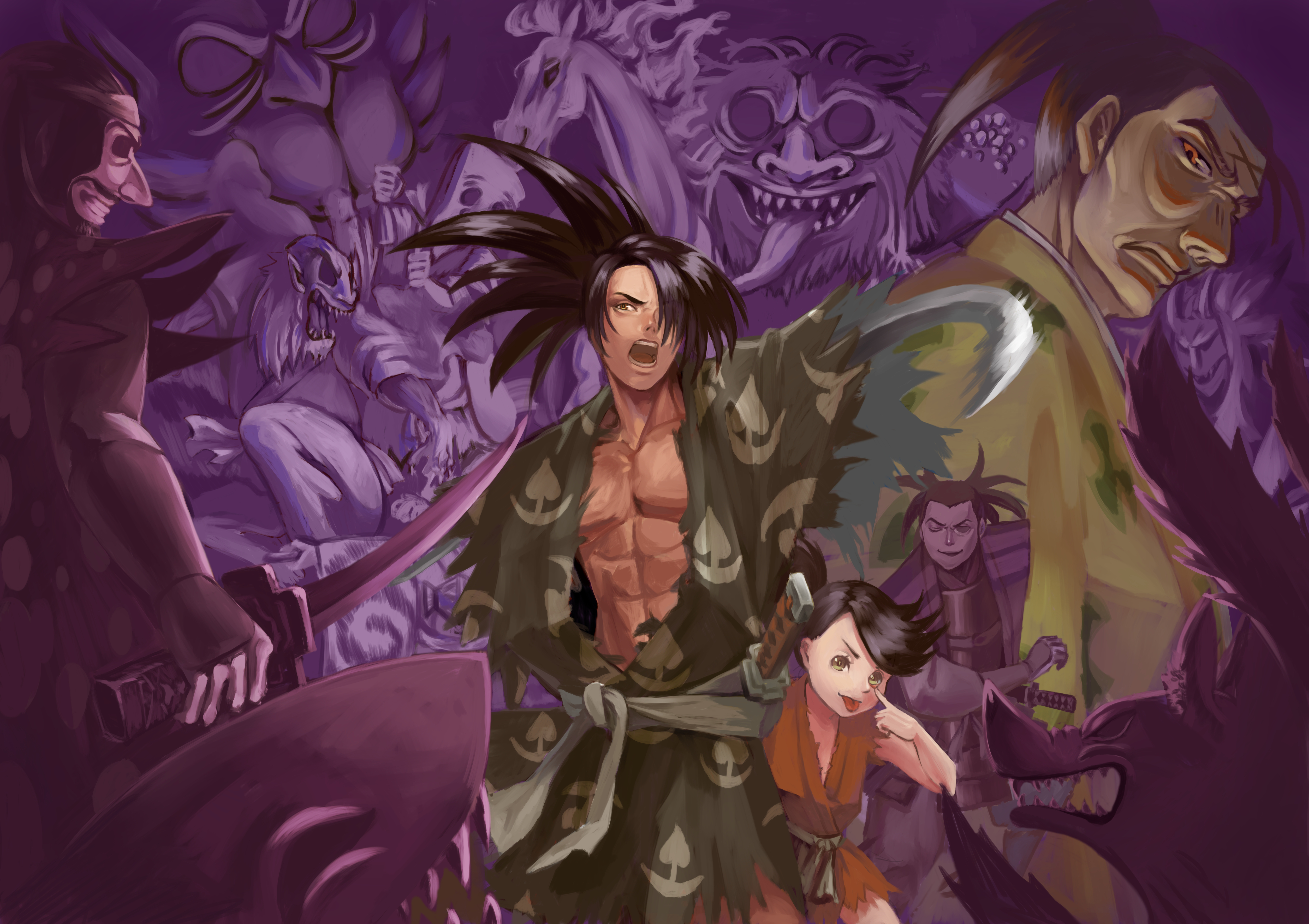 Dororo characters with demons HD Wallpaper