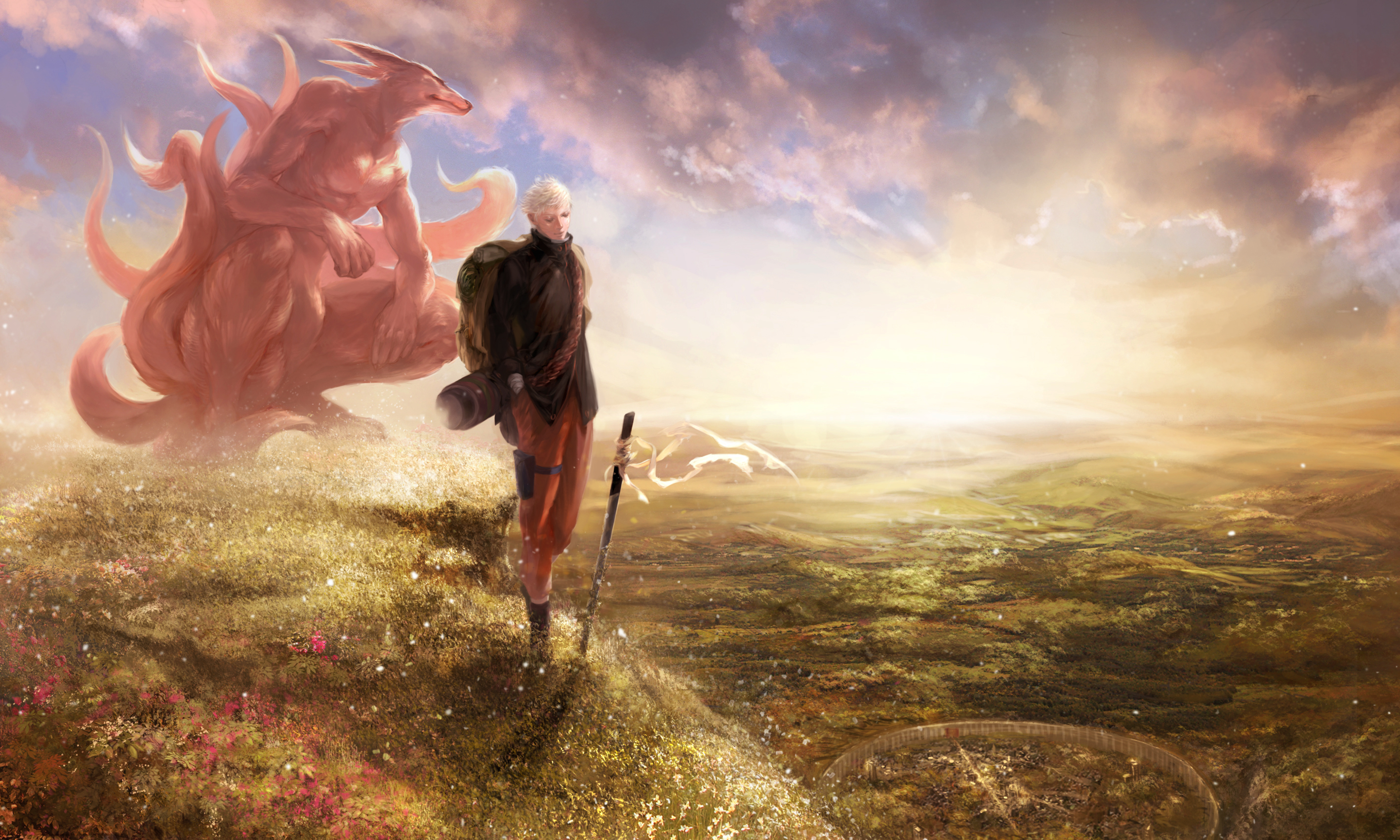 Naruto and Kyuubi in a landscape HD Wallpaper