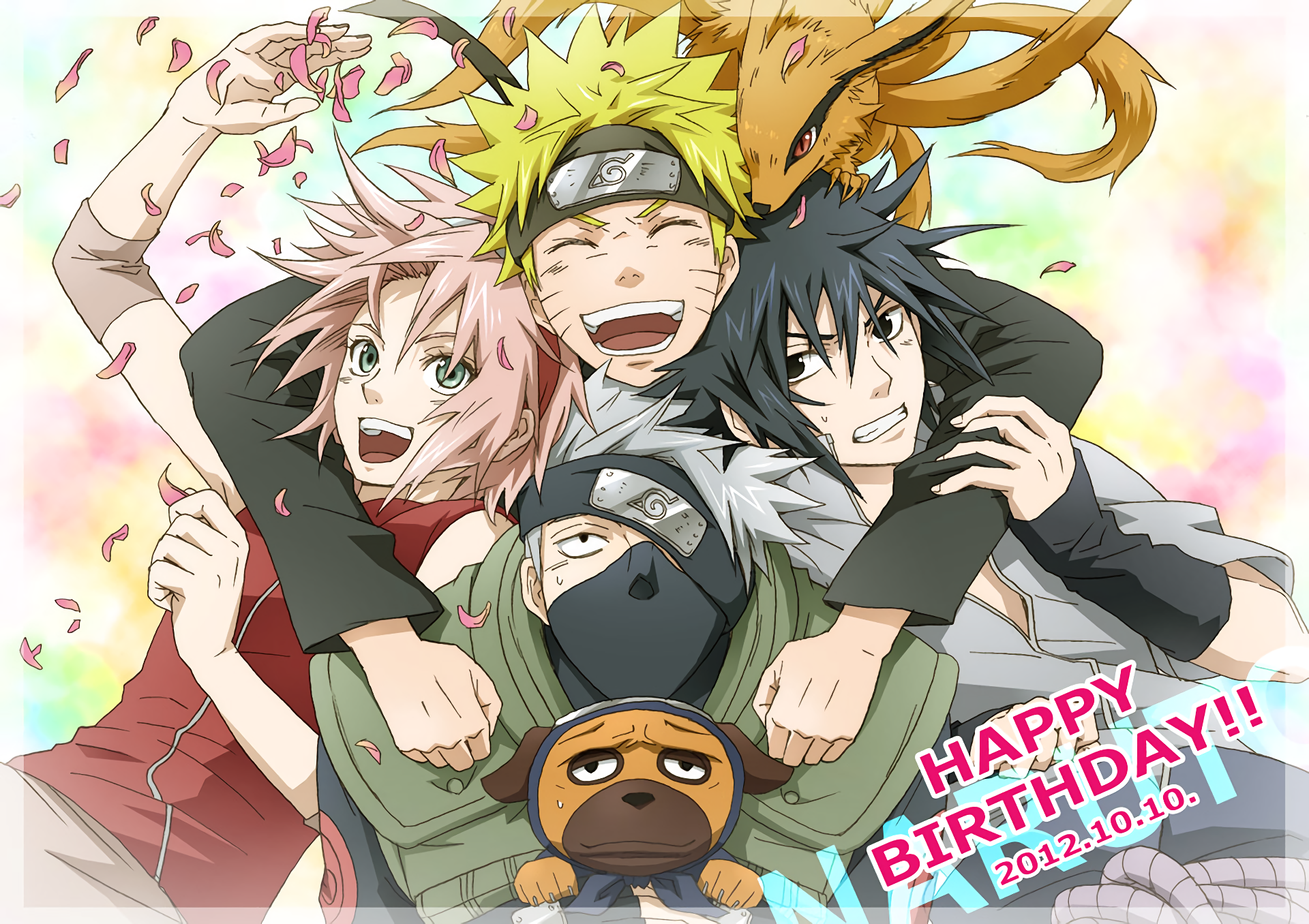 Naruto, Sakura, Sasuke, Kakashi, and Akamaru from Naruto HD Wallpaper