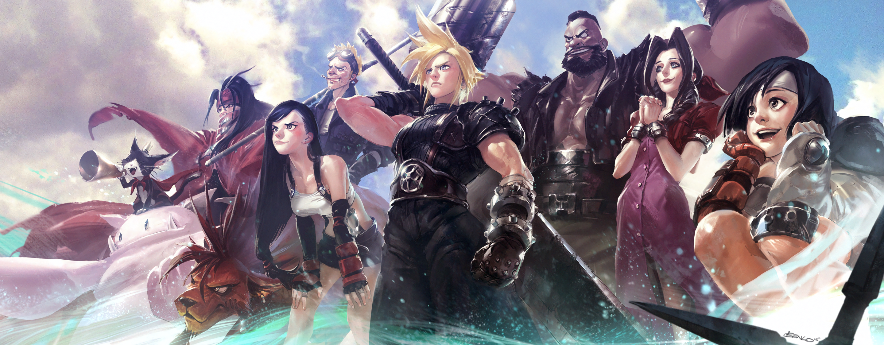 Final Fantasy VII characters in a group portrait HD Wallpaper