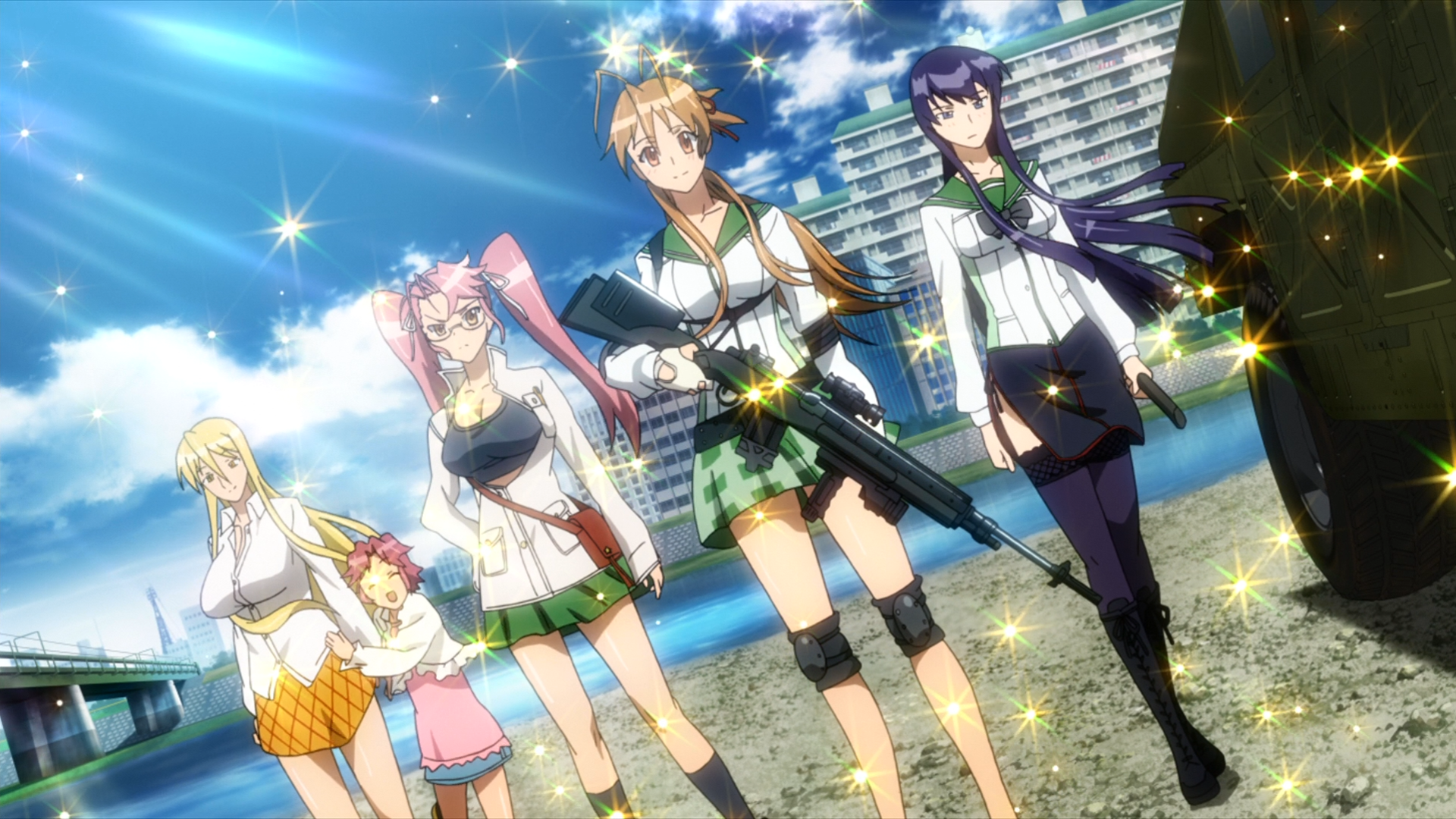 Highschool of the Dead characters with weapons HD Wallpaper