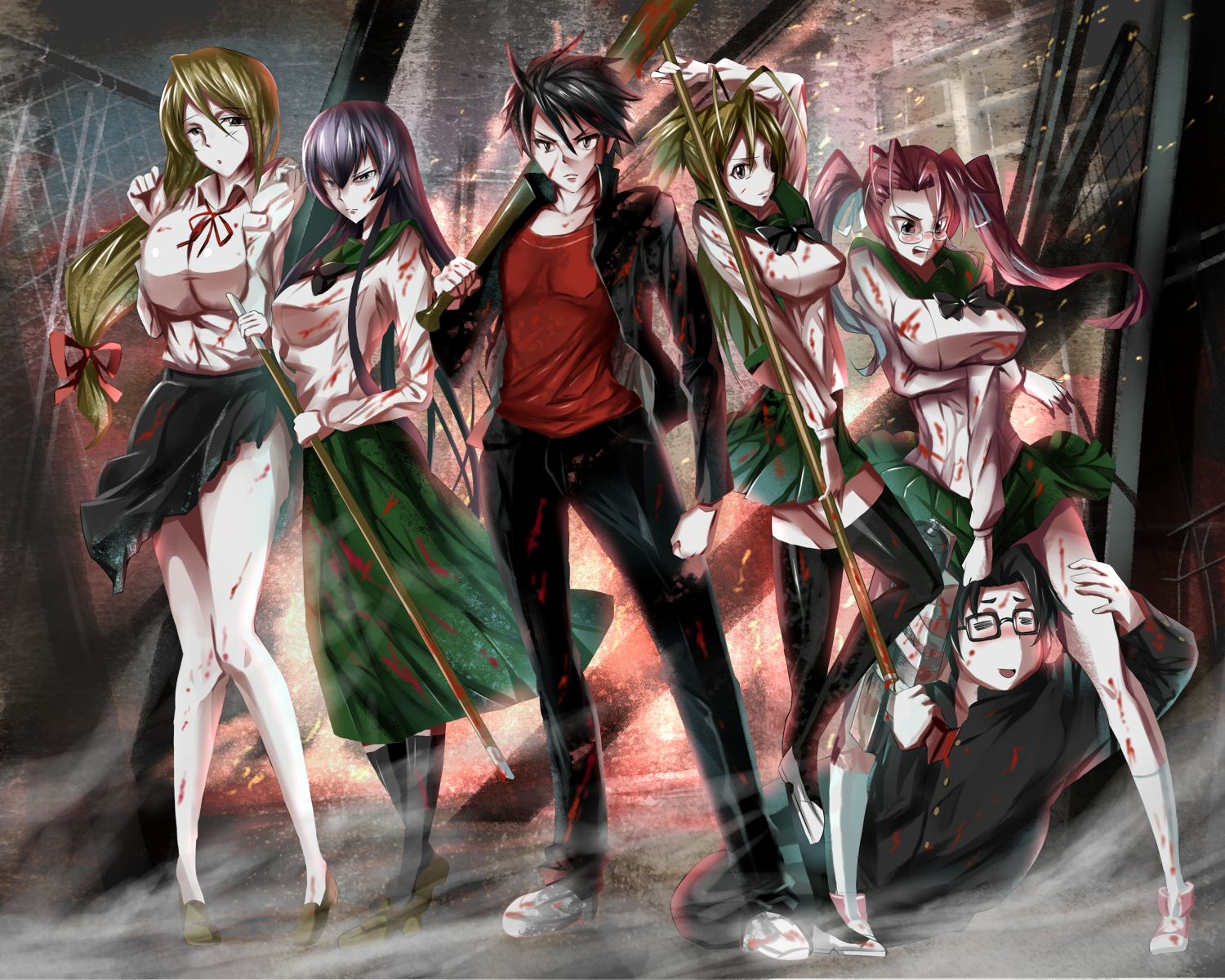 Group of survivors with weapons in a destroyed environment HD Wallpaper