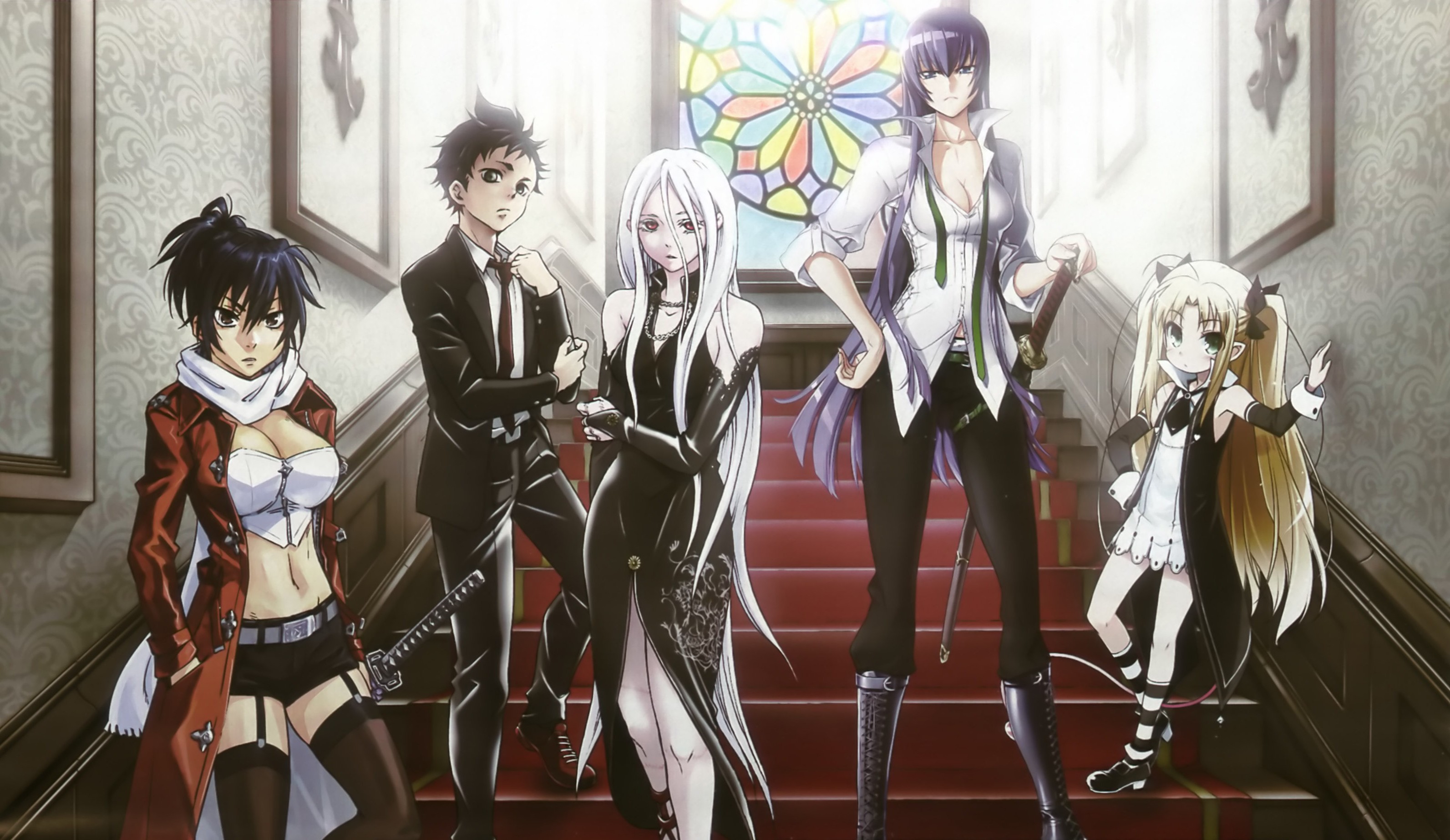 Group of characters on a staircase HD Wallpaper