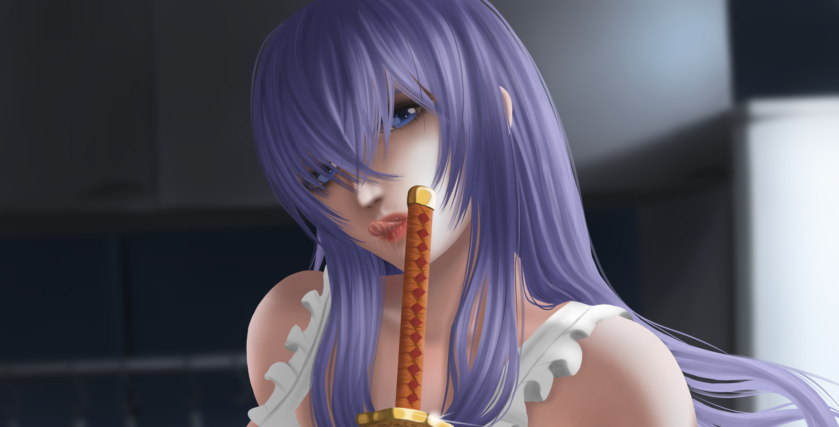 Saeko Busujima holding a sword HD Wallpaper