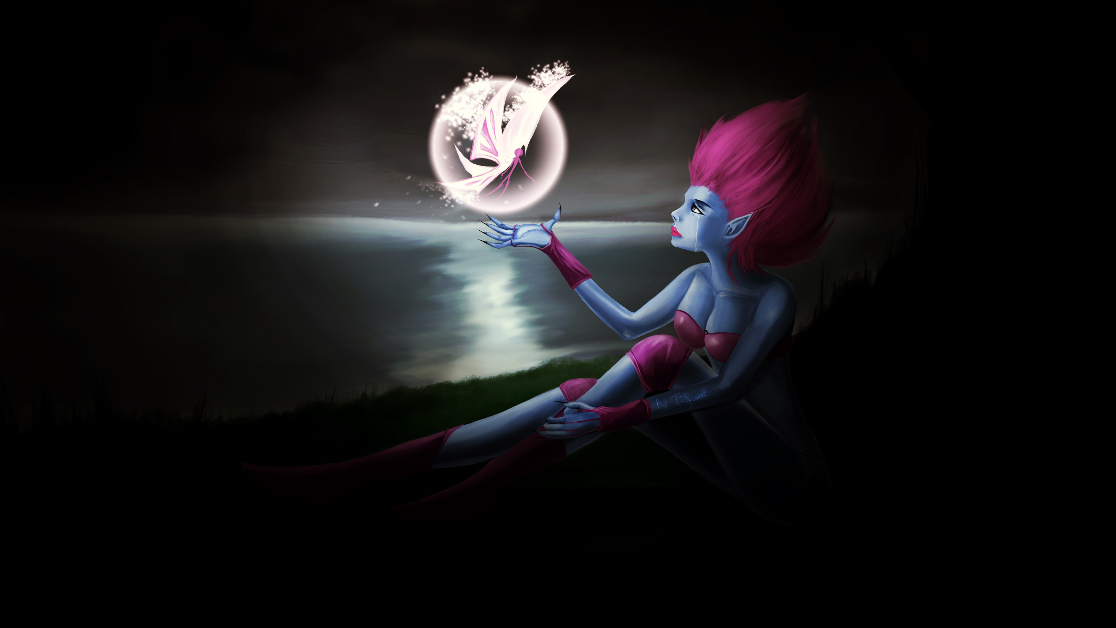Evelynn from League of Legends with a butterfly HD Wallpaper