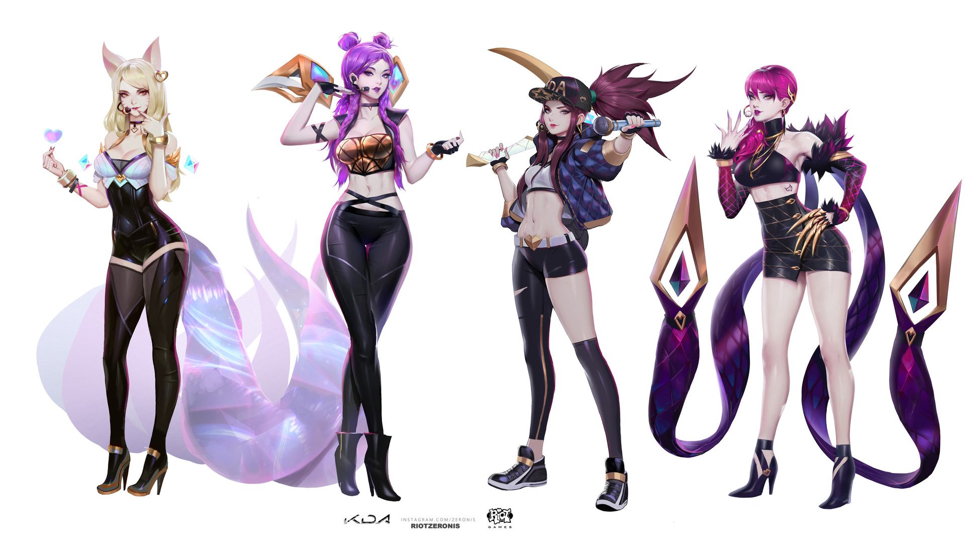 K/DA Evelynn, Ahri, Kai'Sa, and Akali from League of Legends HD Wallpaper