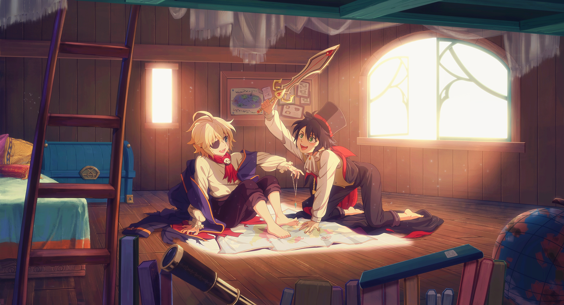 Mikaela Hyakuya and Yuichiro Hyakuya with a map HD Wallpaper