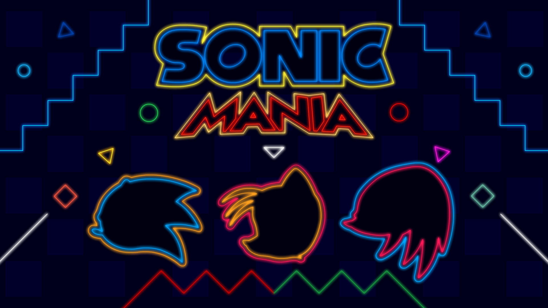 Sonic Mania Neon Title Screen with Character Silhouettes HD Wallpaper