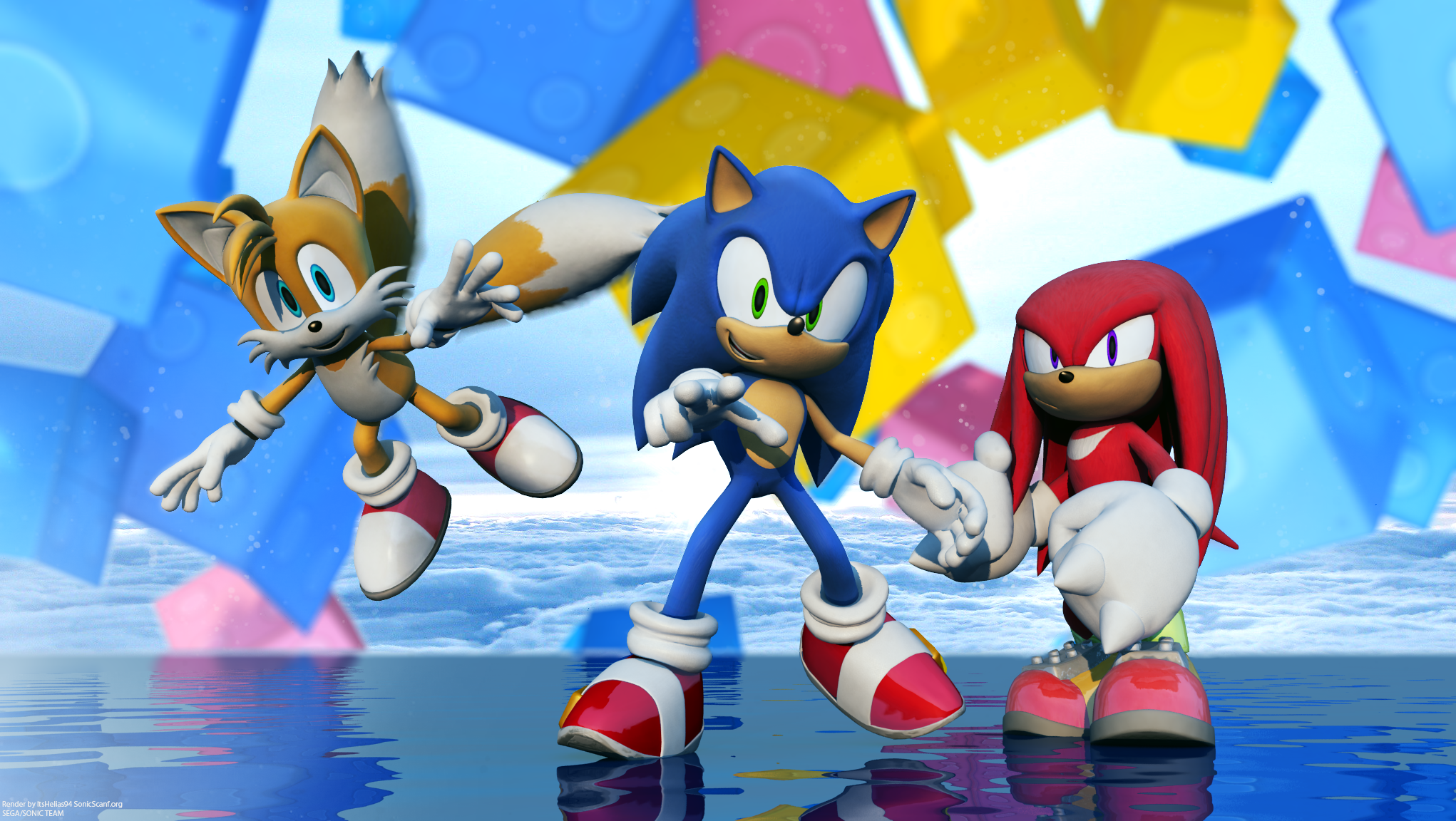 Sonic the Hedgehog, Tails, and Knuckles in a colorful environment HD Wallpaper