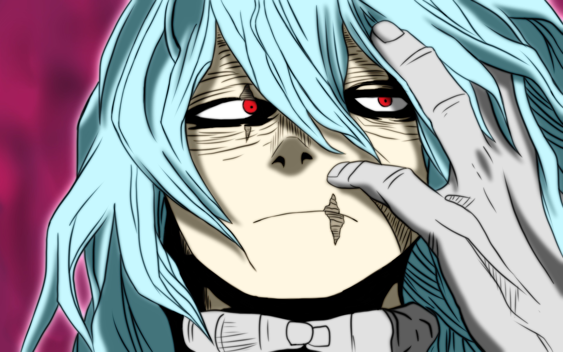 Close-up of Tomura Shigaraki with Intense Red Eyes HD Wallpaper