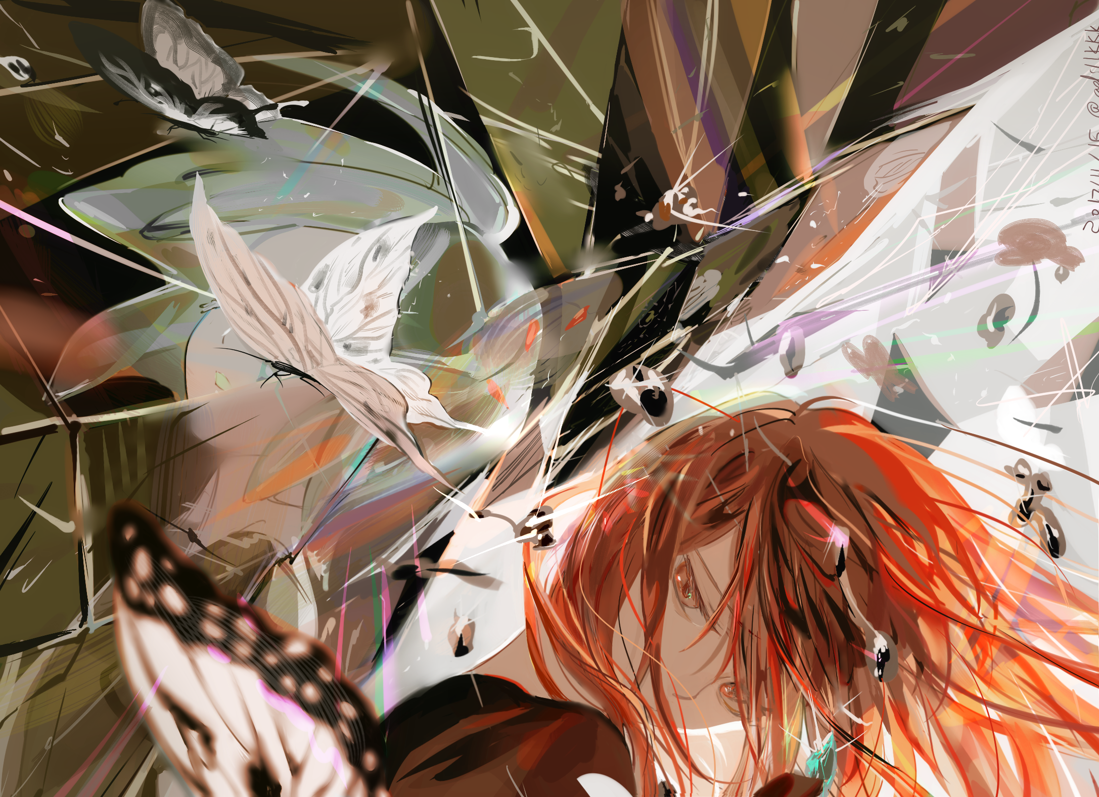 Cinnabar from Houseki no Kuni with butterflies HD Wallpaper