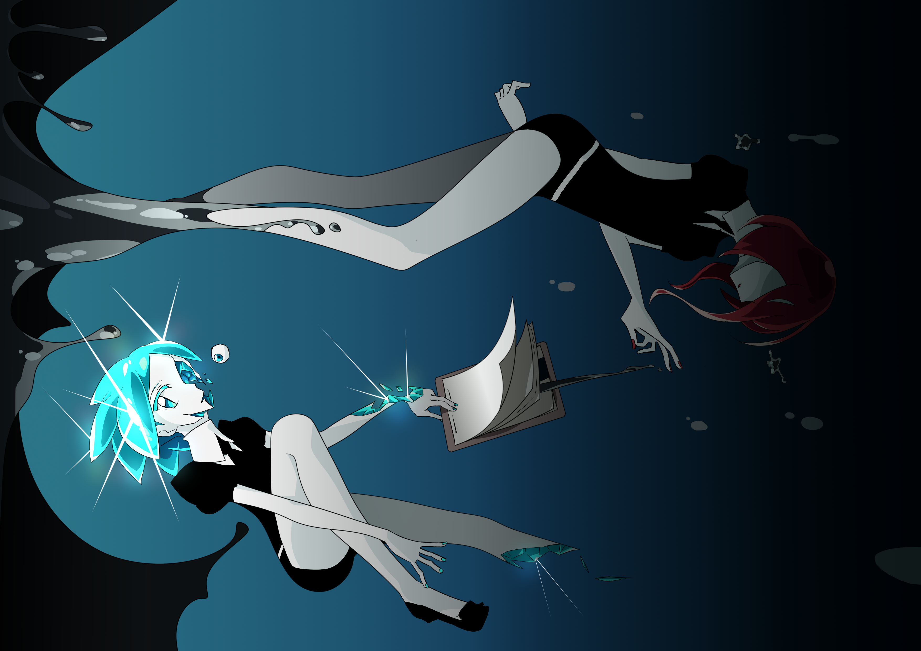 Cinnabar and Phos from Houseki no Kuni underwater HD Wallpaper
