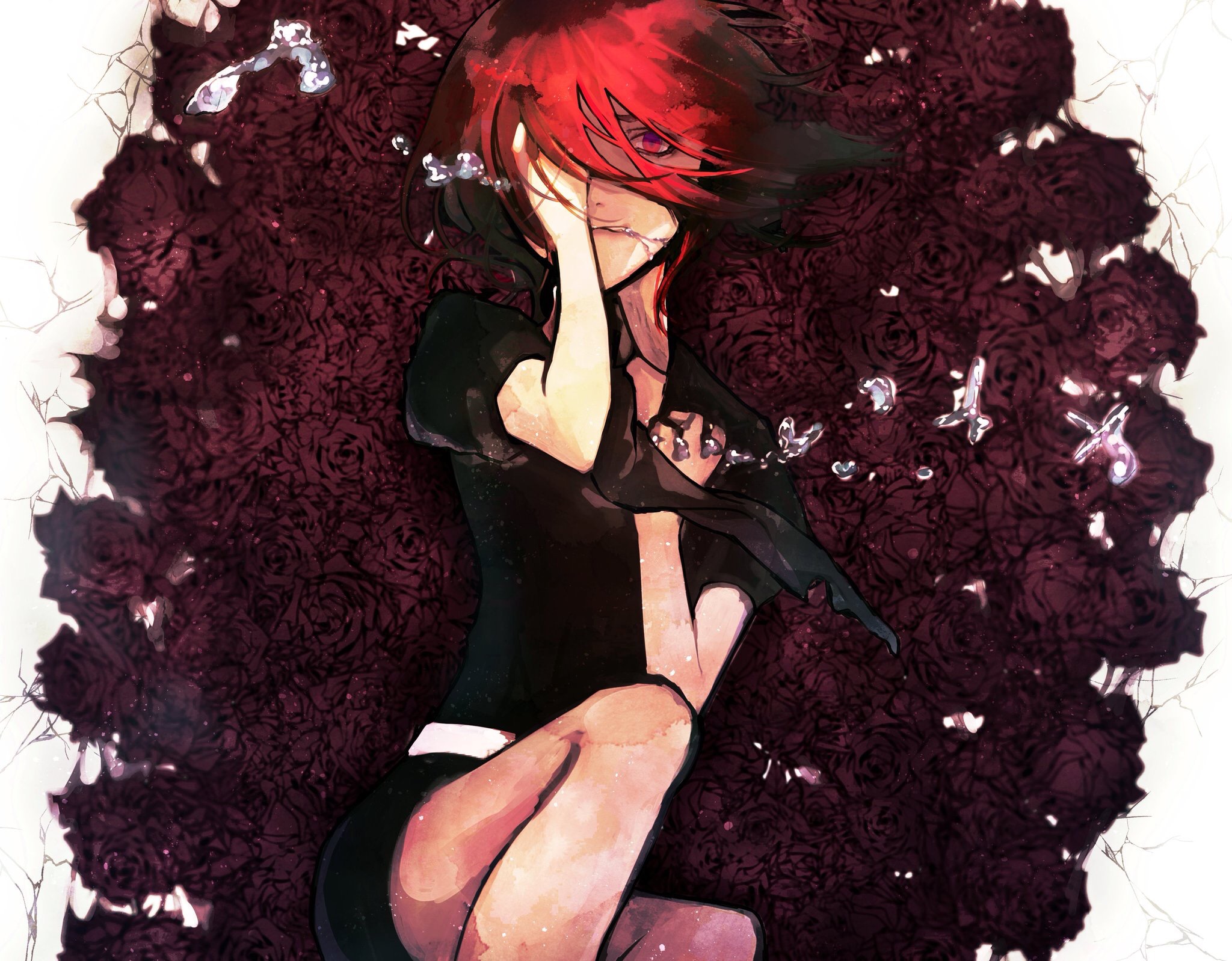 Cinnabar from Houseki no Kuni lying on roses HD Wallpaper