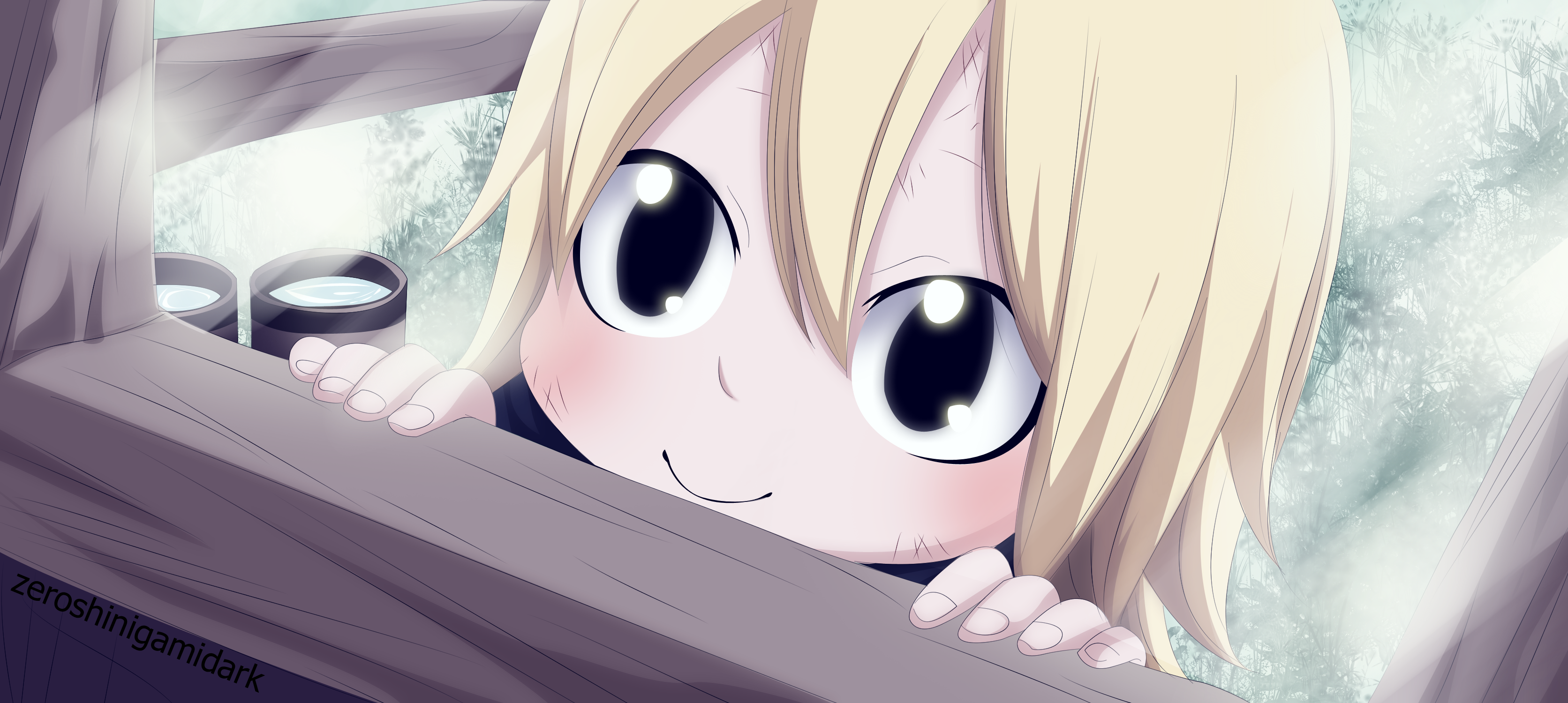 Mavis Vermilion peeking over a wooden railing HD Wallpaper