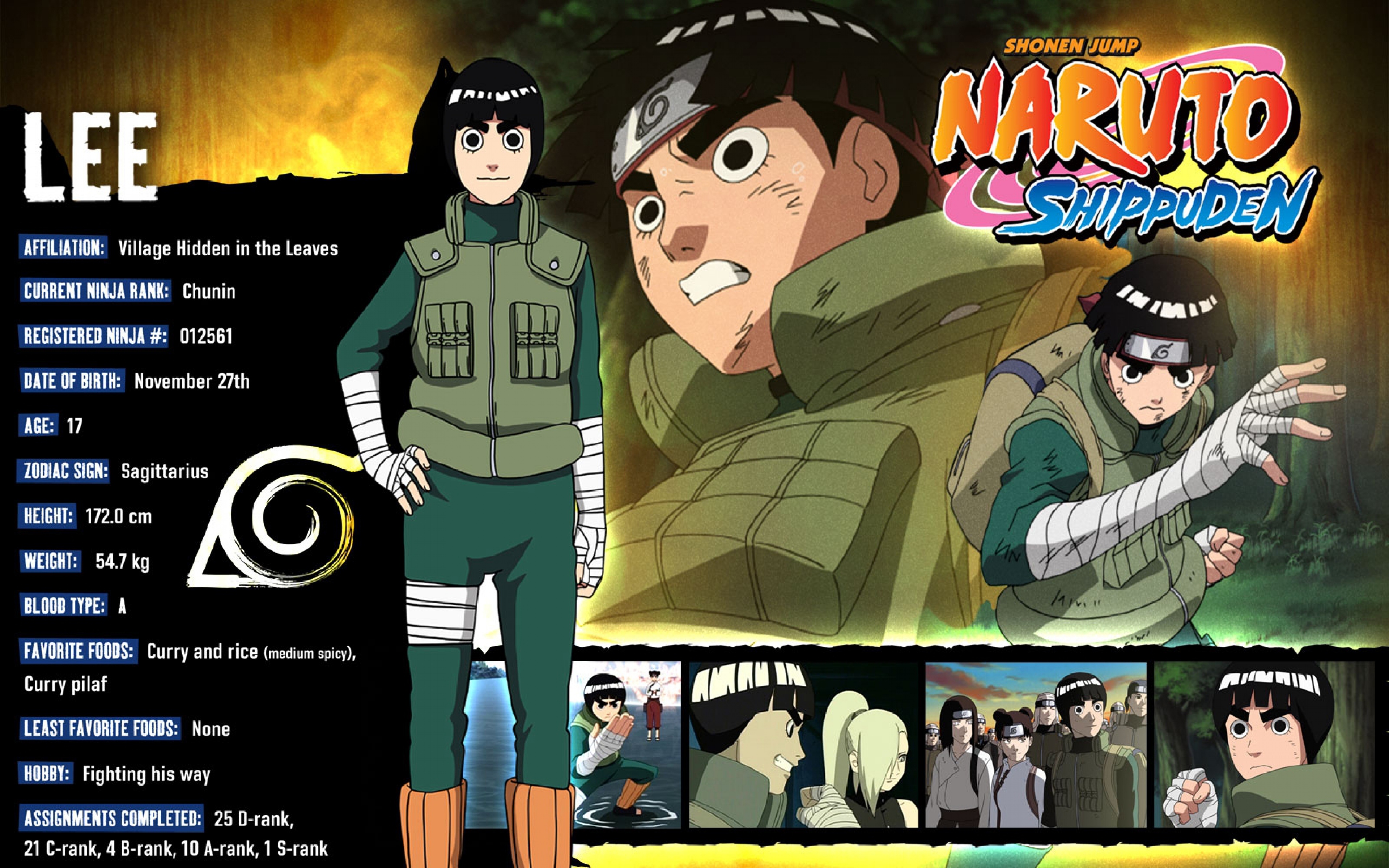 Rock Lee from Naruto Shippuden character profile HD Wallpaper