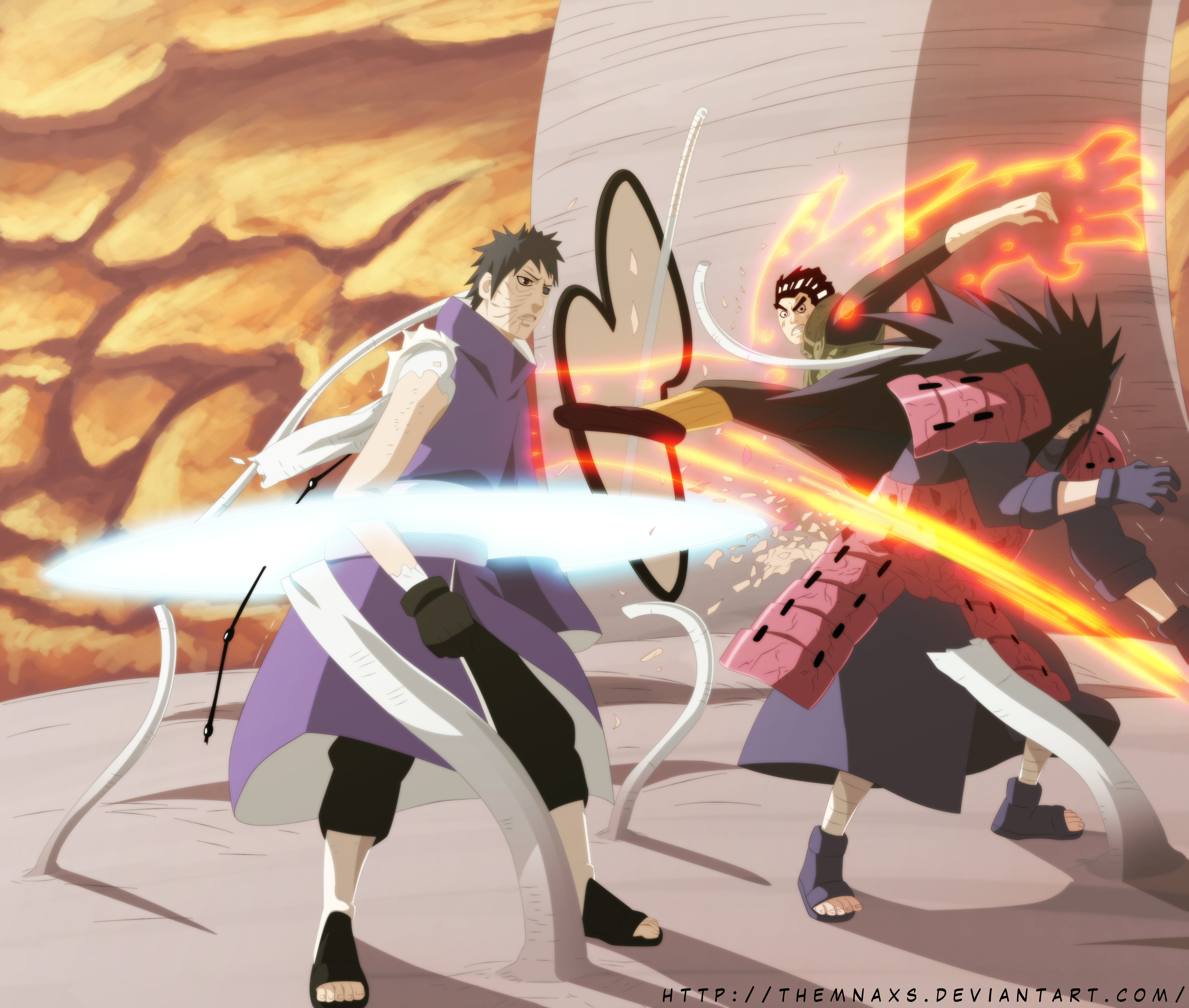 Obito Uchiha and Madara Uchiha fighting HD Wallpaper