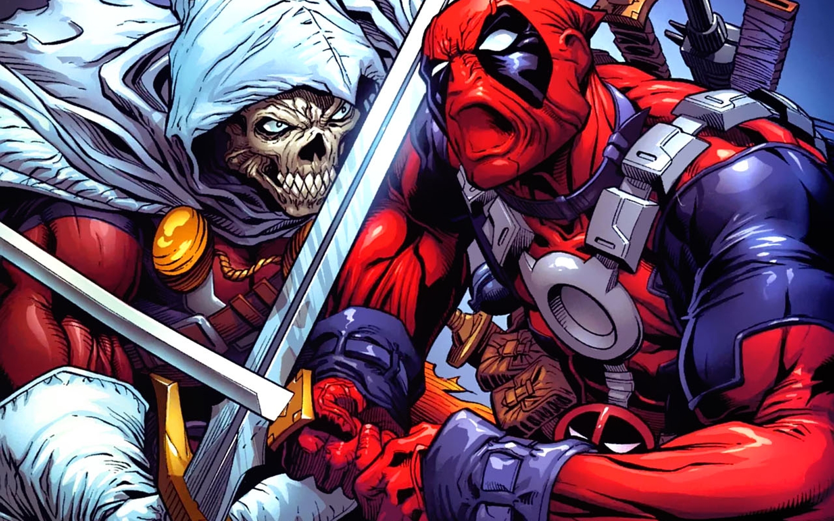 Deadpool and Taskmaster fighting with swords HD Wallpaper