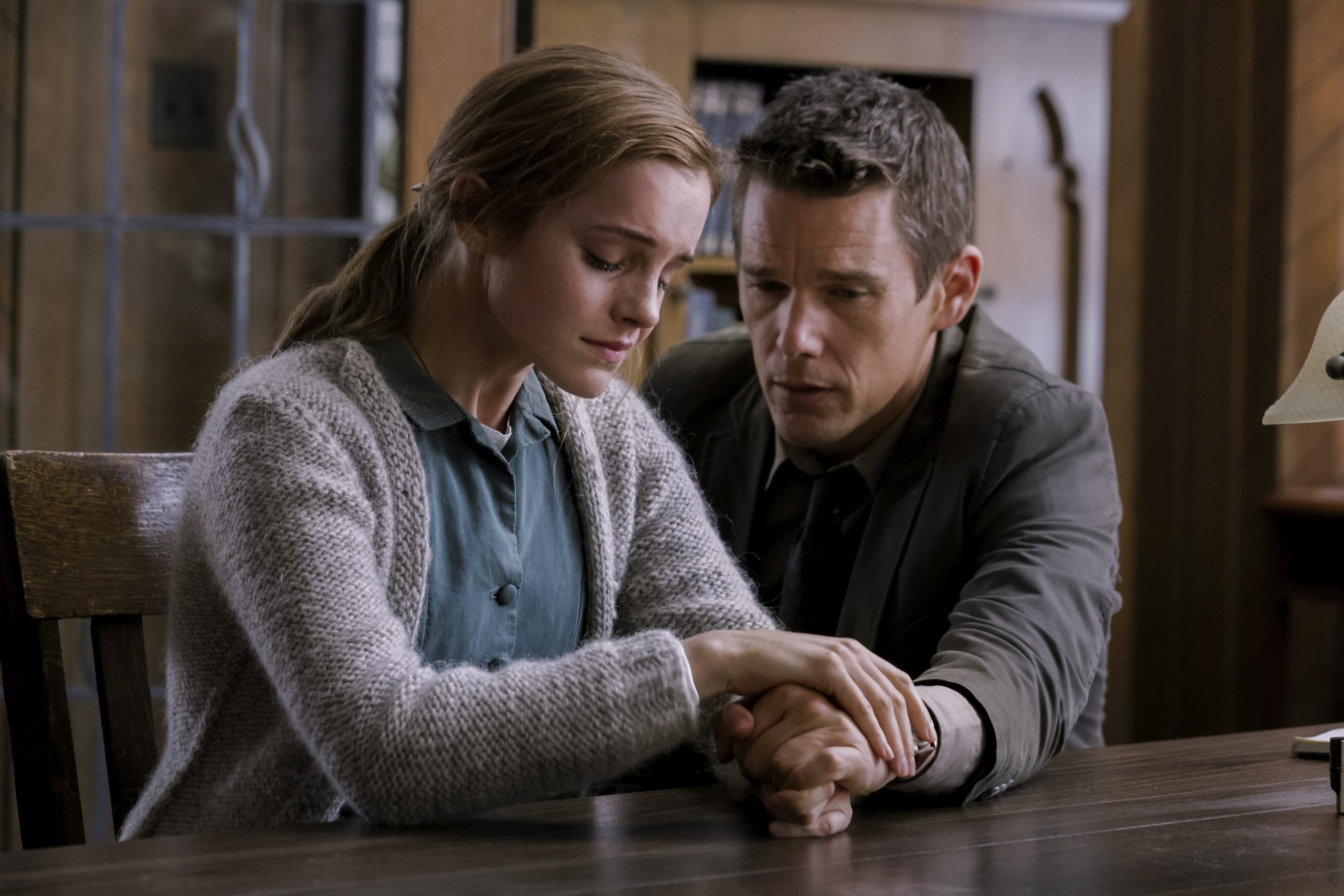 Ethan Hawke and Emma Watson in a library HD Wallpaper
