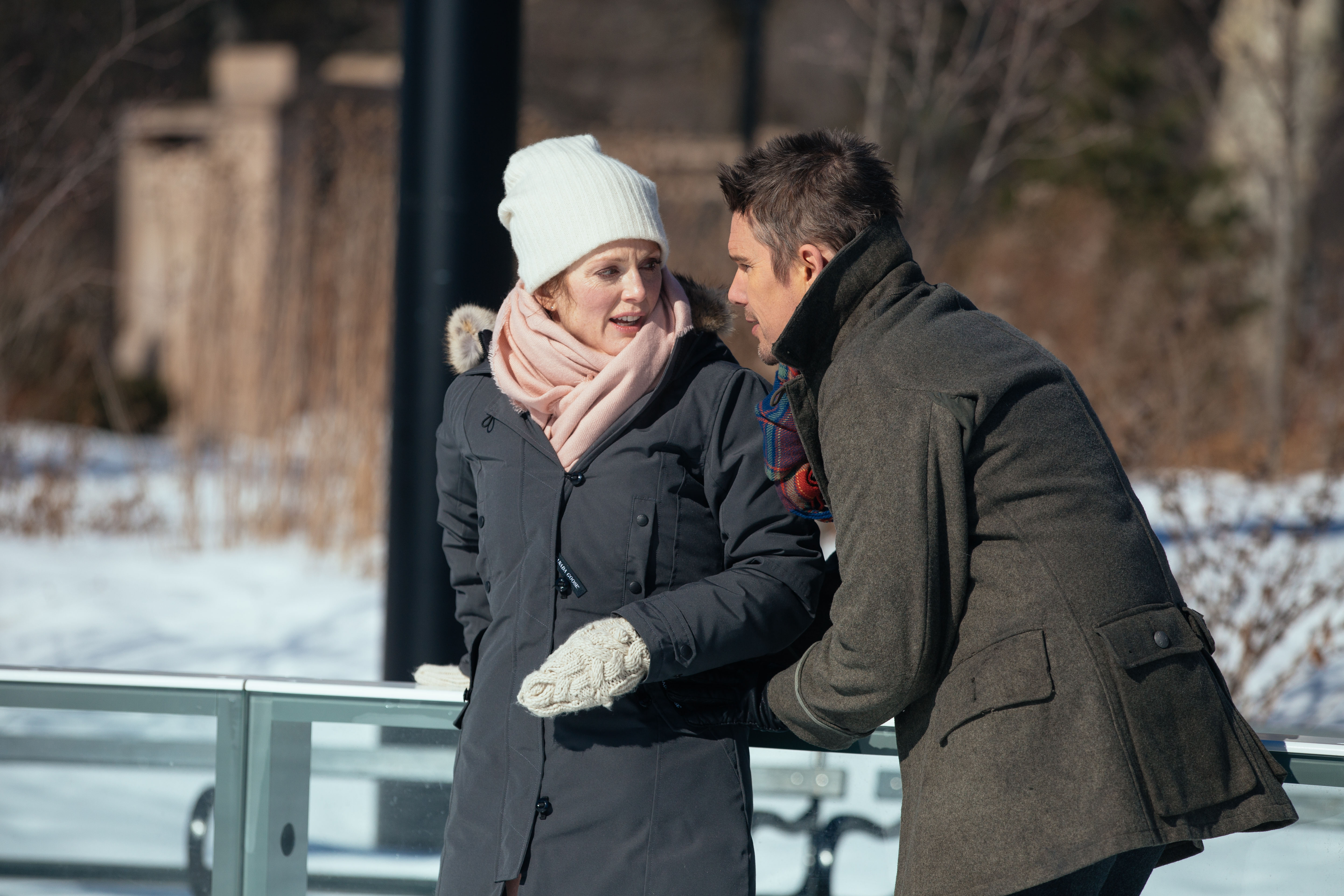 Ethan Hawke and Julianne Moore in the snow HD Wallpaper