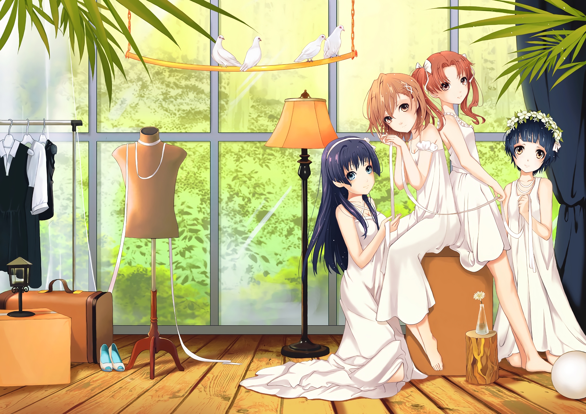 Ruiko Saten and friends in white dresses HD Wallpaper