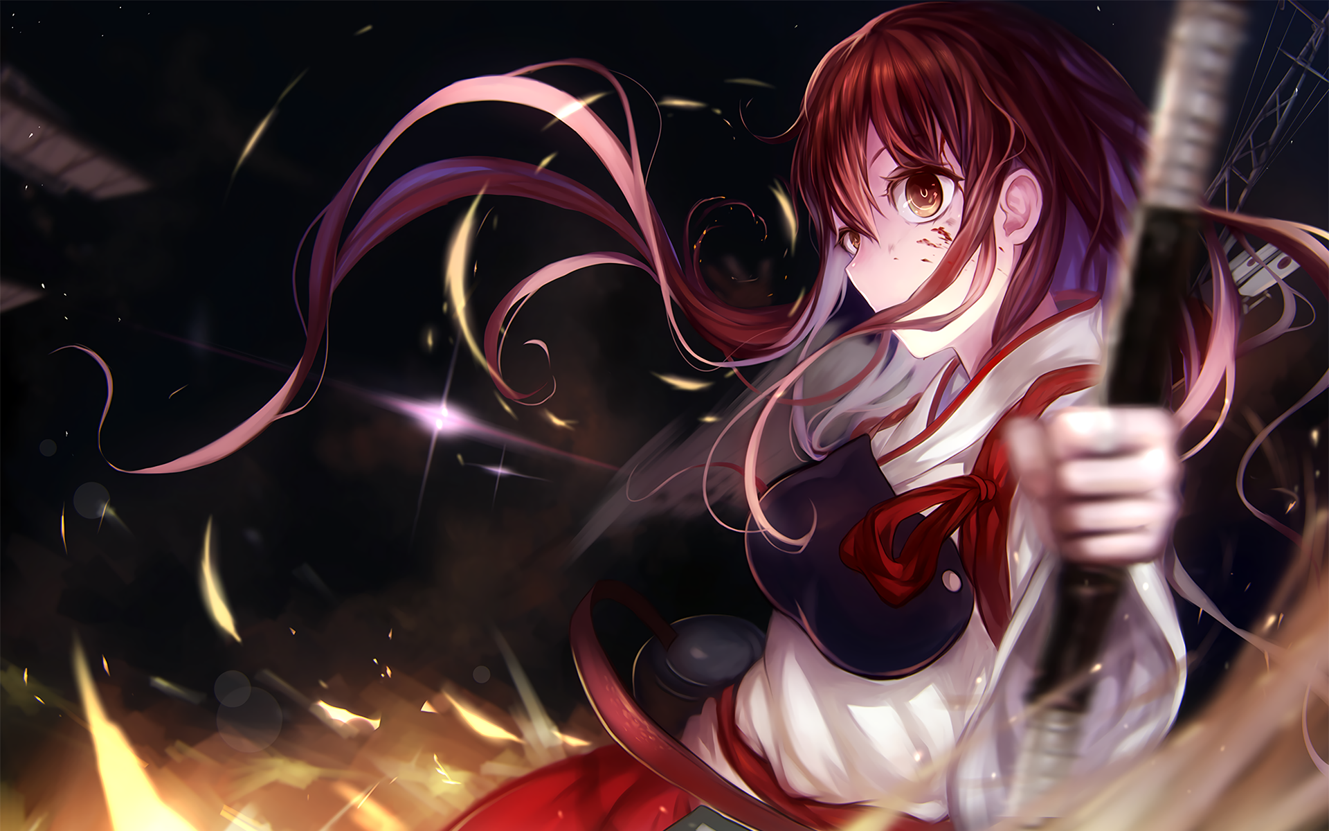 Akagi from Kancolle holding a rifle HD Wallpaper