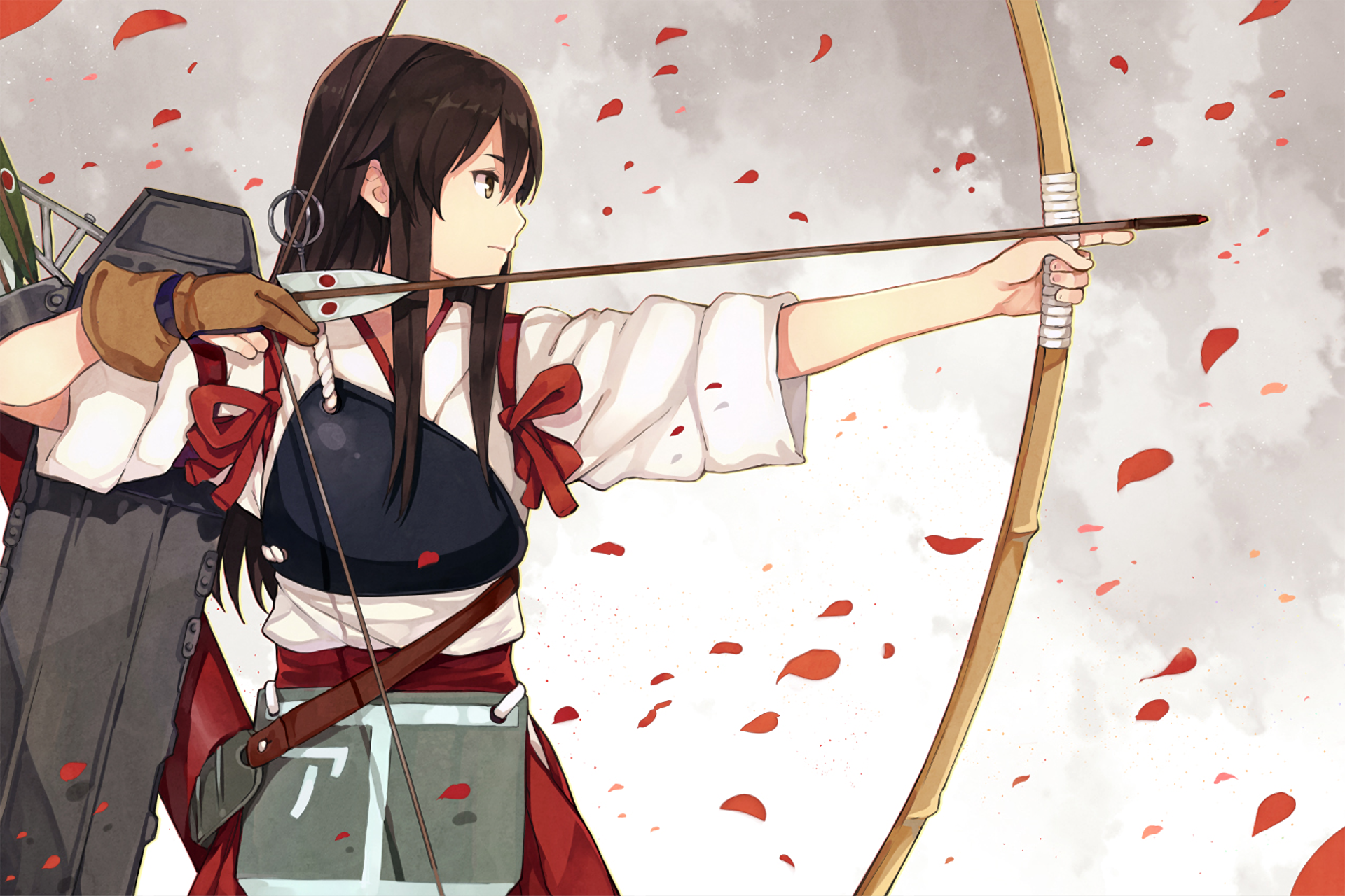 Akagi from Kancolle drawing a bow HD Wallpaper