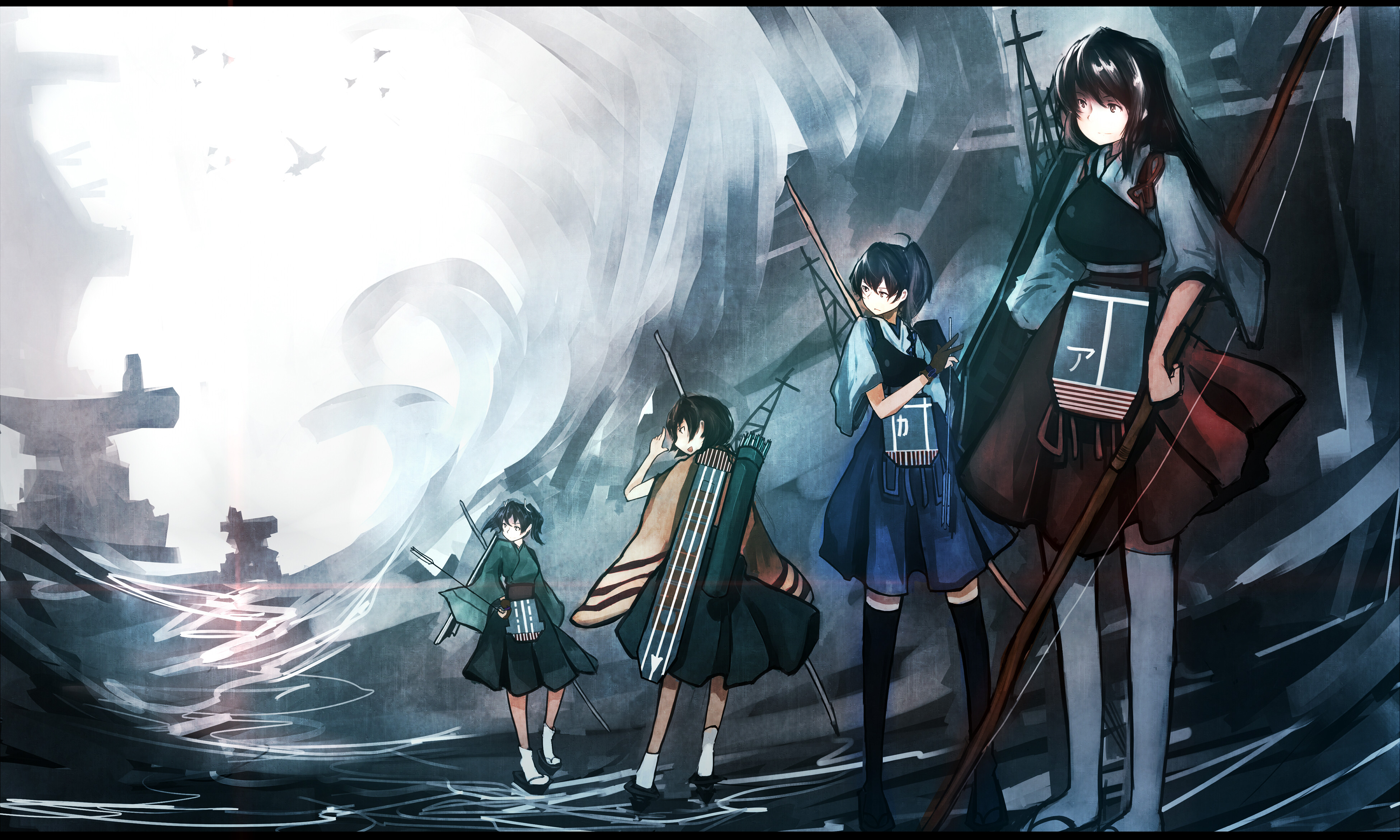 Akagi from Kancolle with other characters HD Wallpaper