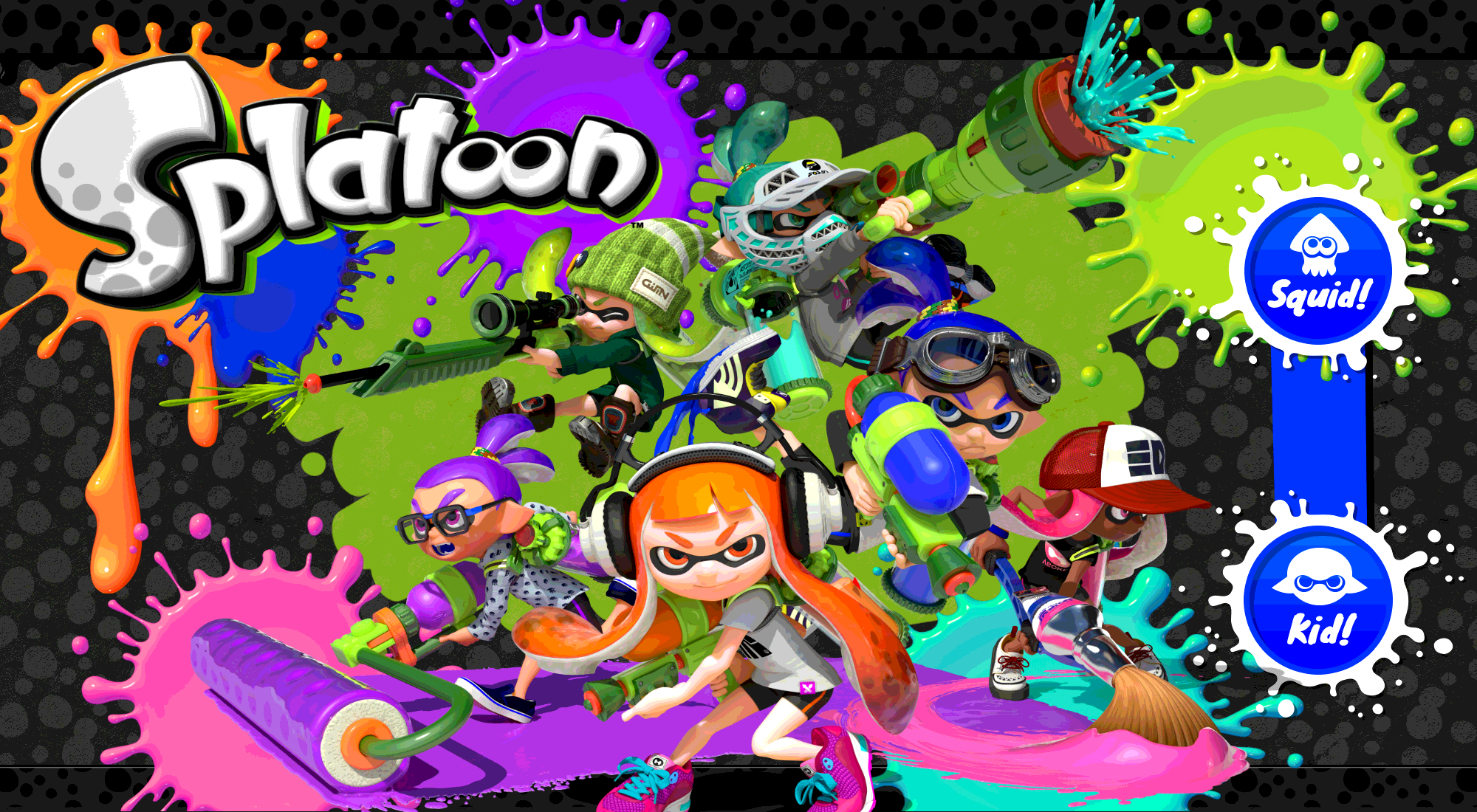 Splatoon characters with paint splatters HD Wallpaper