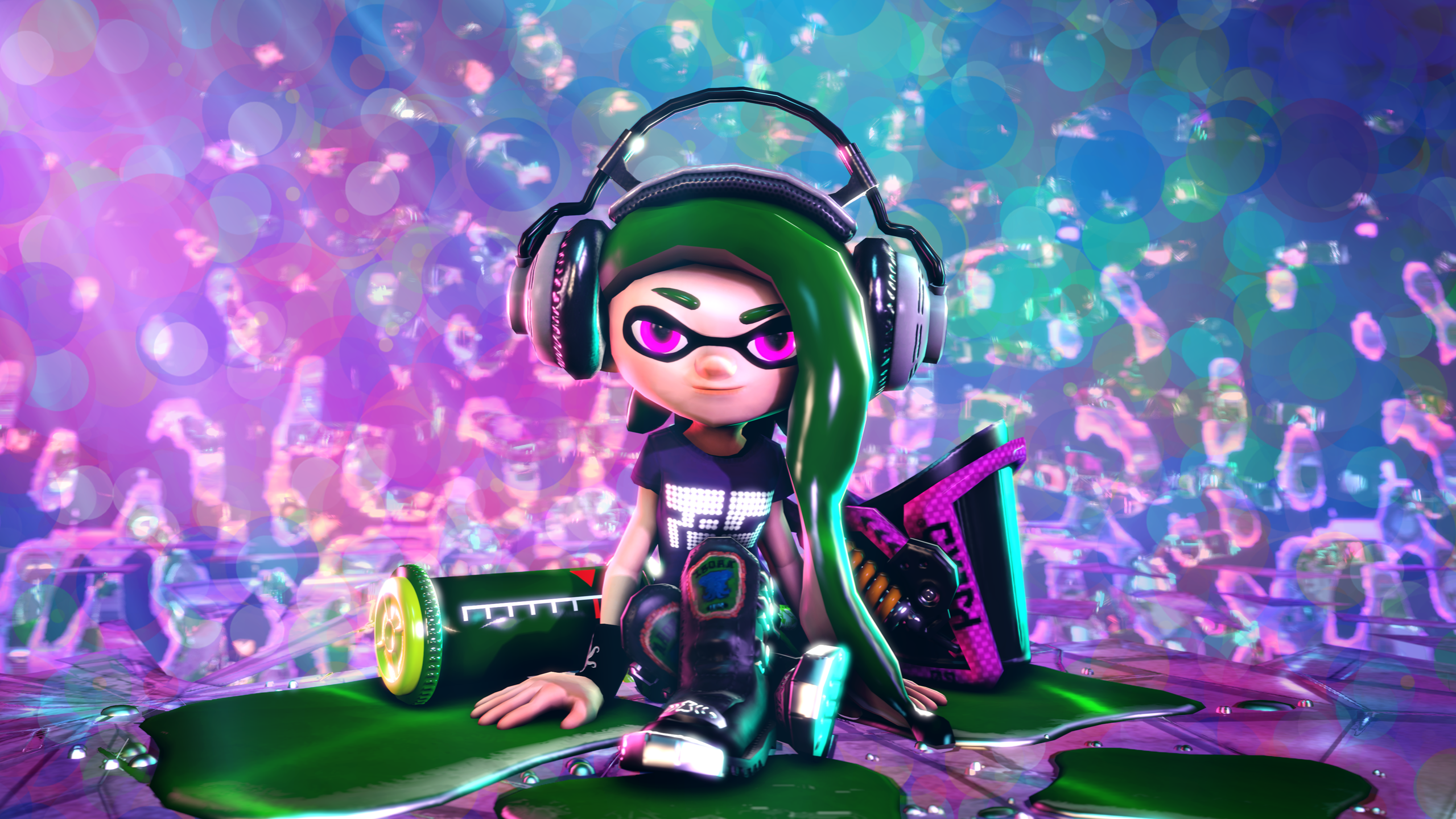 Inkling from Splatoon with headphones and ink gun HD Wallpaper