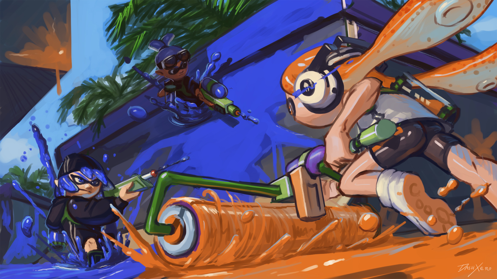 Inklings from Splatoon painting with ink HD Wallpaper