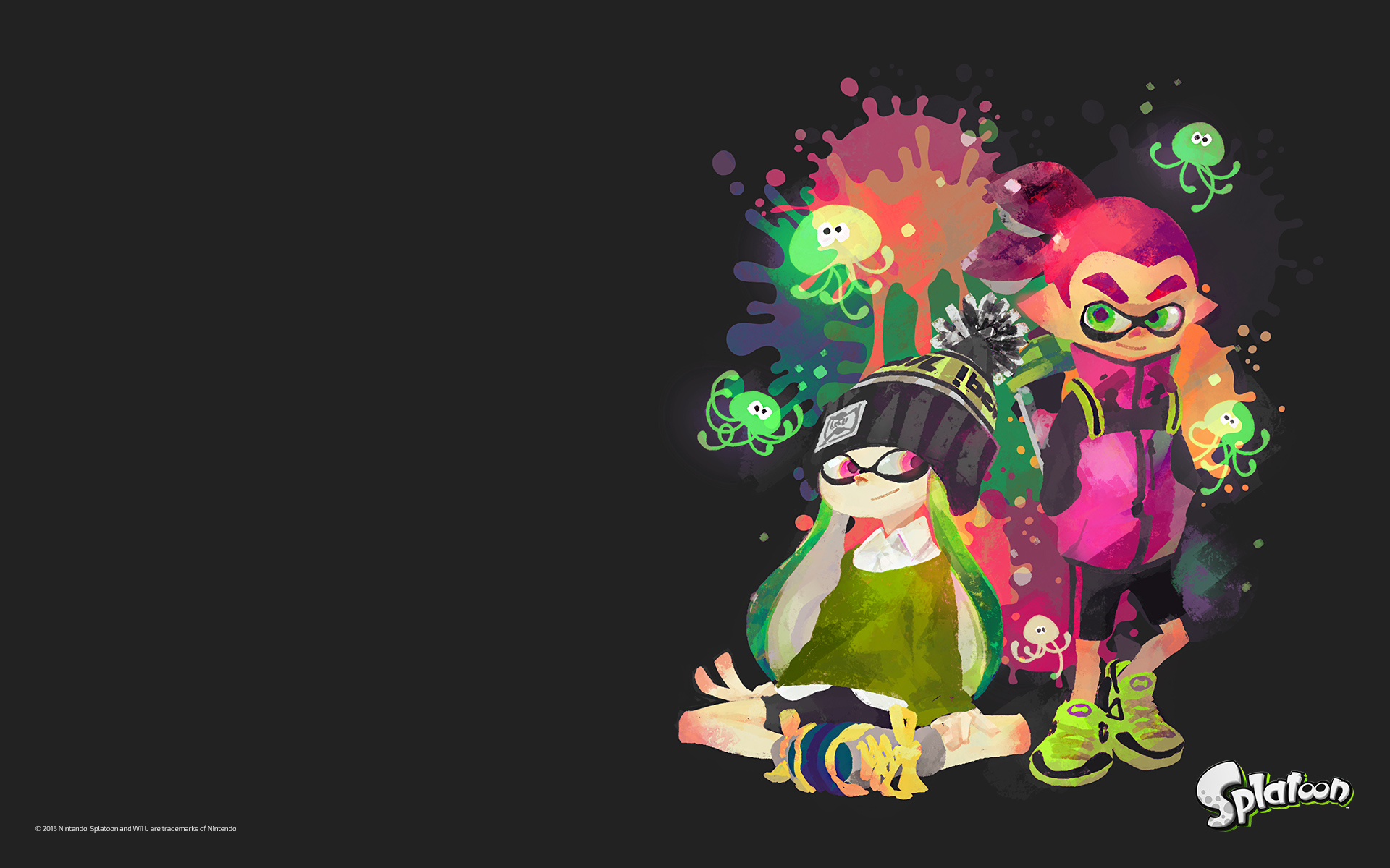 Two Inklings from Splatoon with Octopuses HD Wallpaper