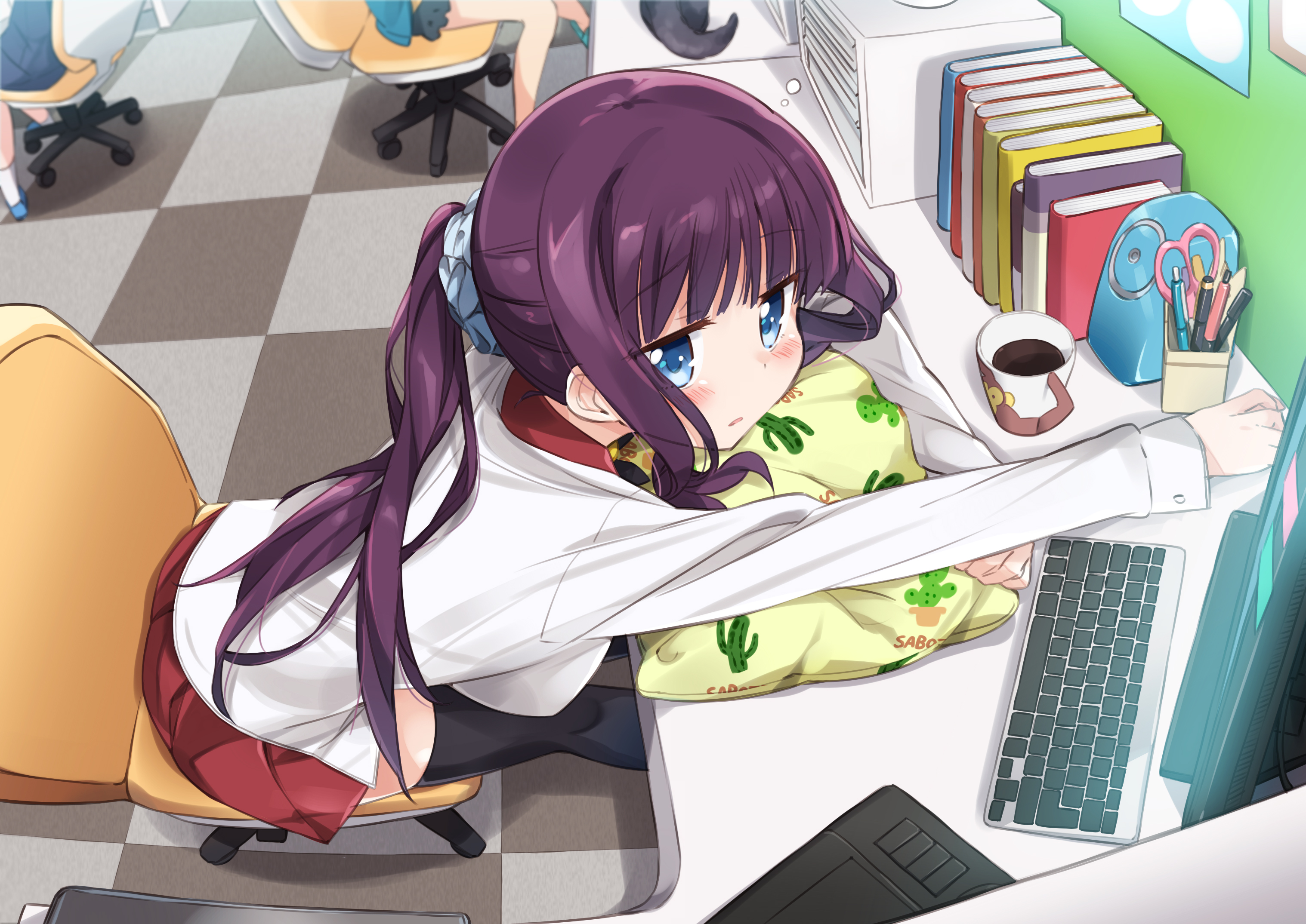 Hifumi Takimoto sleeping at a desk HD Wallpaper