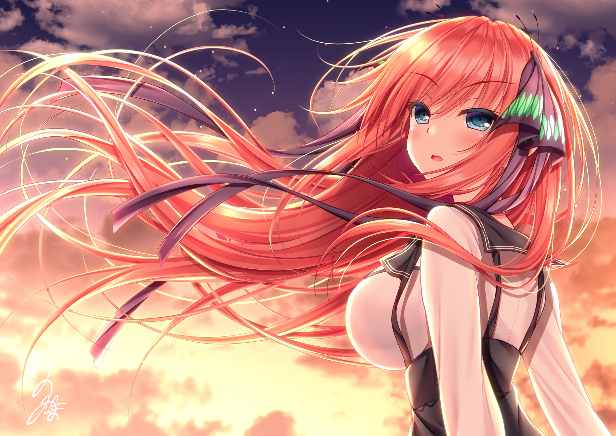 Nino Nakano with Flowing Red Hair at Sunset HD Wallpaper