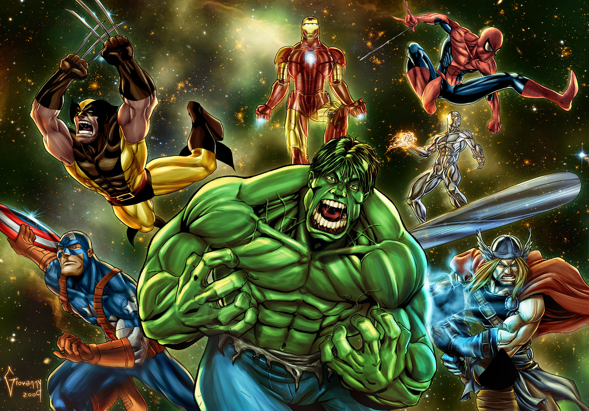 Marvel Superheroes Assemble in Space HD Wallpaper