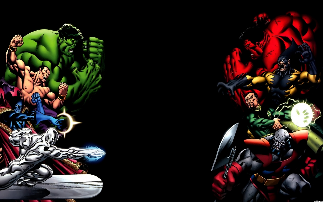 Marvel characters including Hulk and Silver Surfer HD Wallpaper