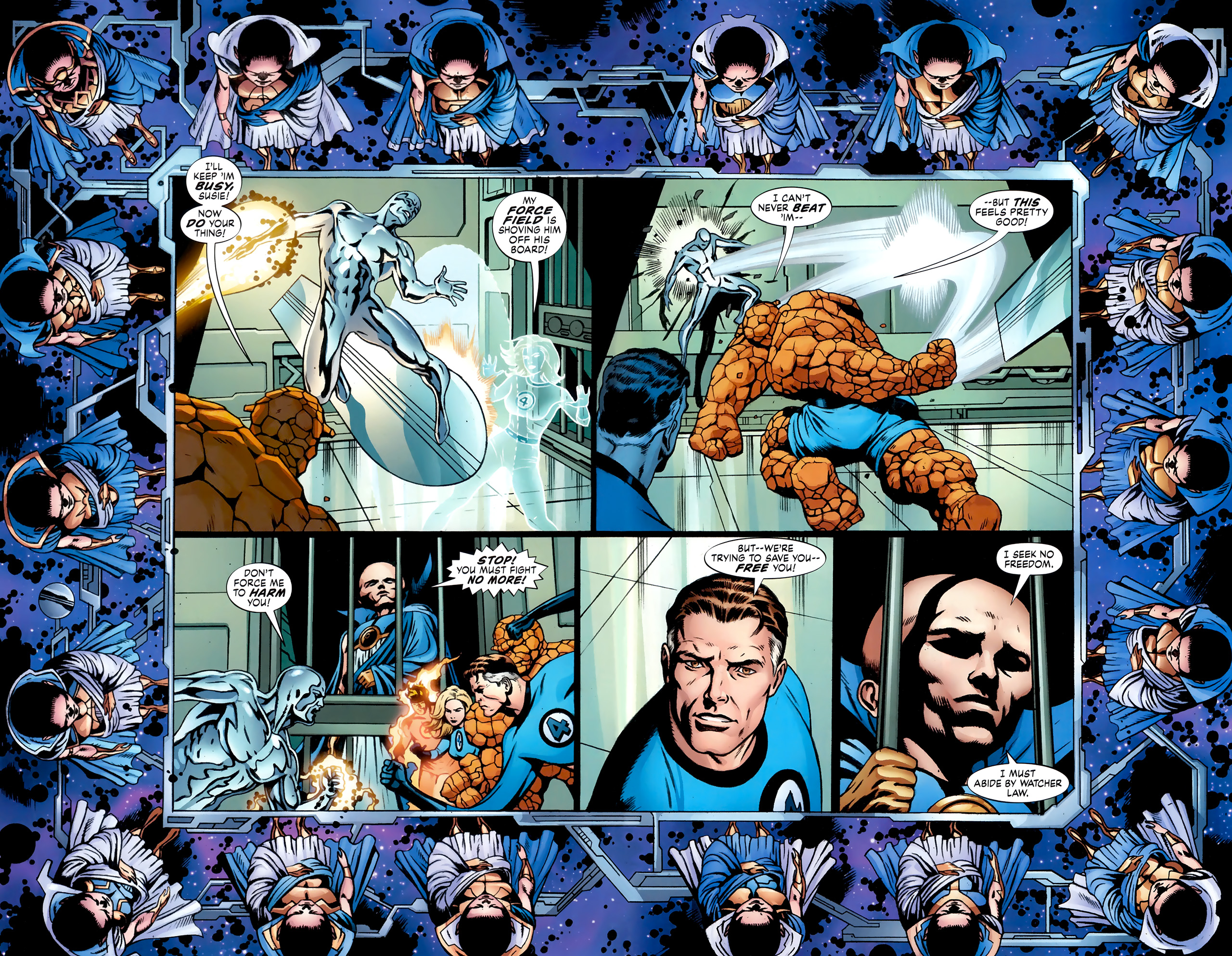 Silver Surfer and Fantastic Four in a cosmic prison HD Wallpaper