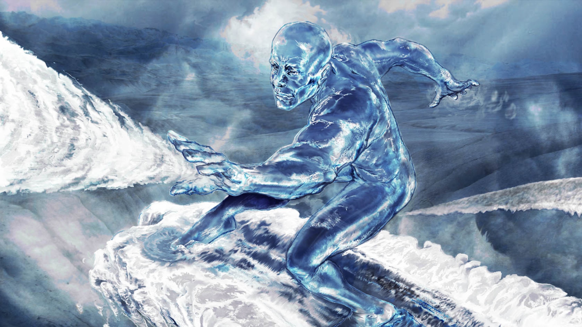 Silver Surfer surfing on a wave HD Wallpaper