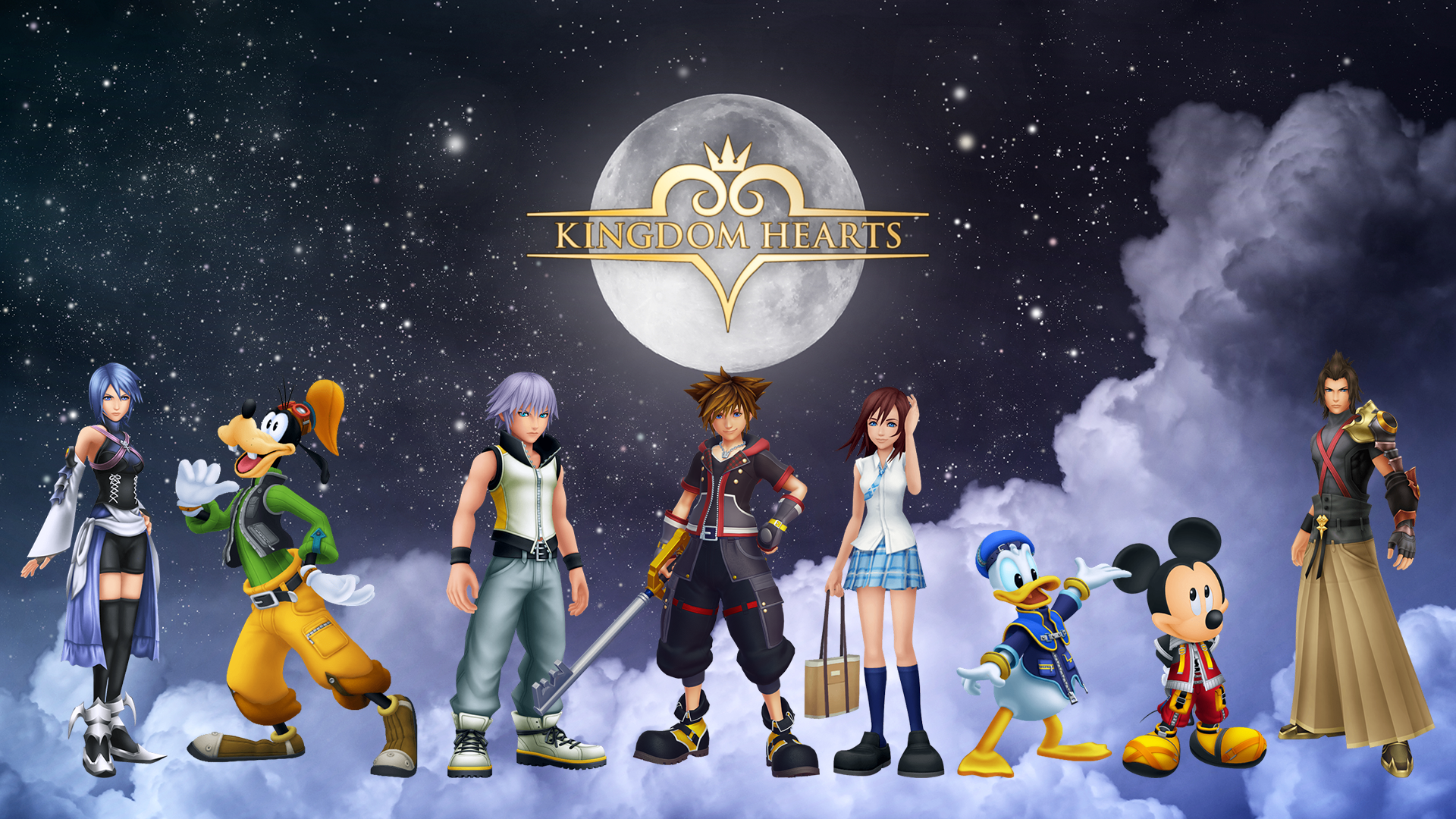 Kingdom Hearts characters with Donald Duck and Mickey Mouse HD Wallpaper