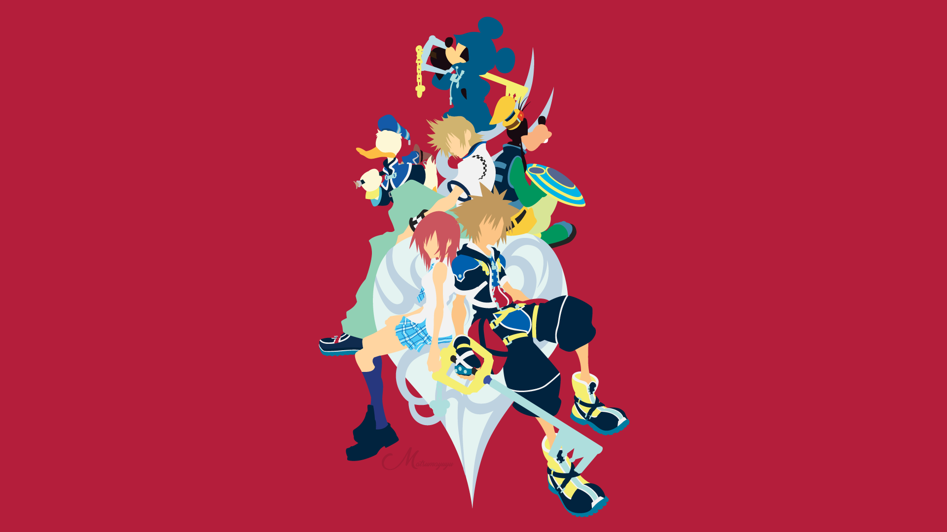 Kingdom Hearts characters on red background HD Wallpaper