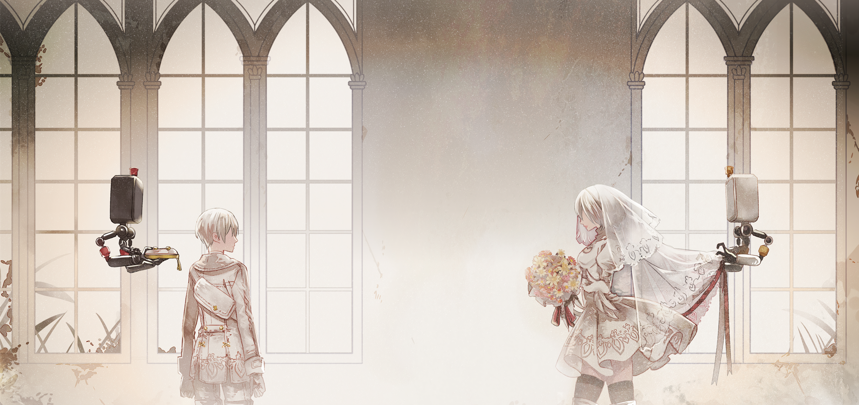 YoRHa No.9 Type S and a bride with a bouquet HD Wallpaper