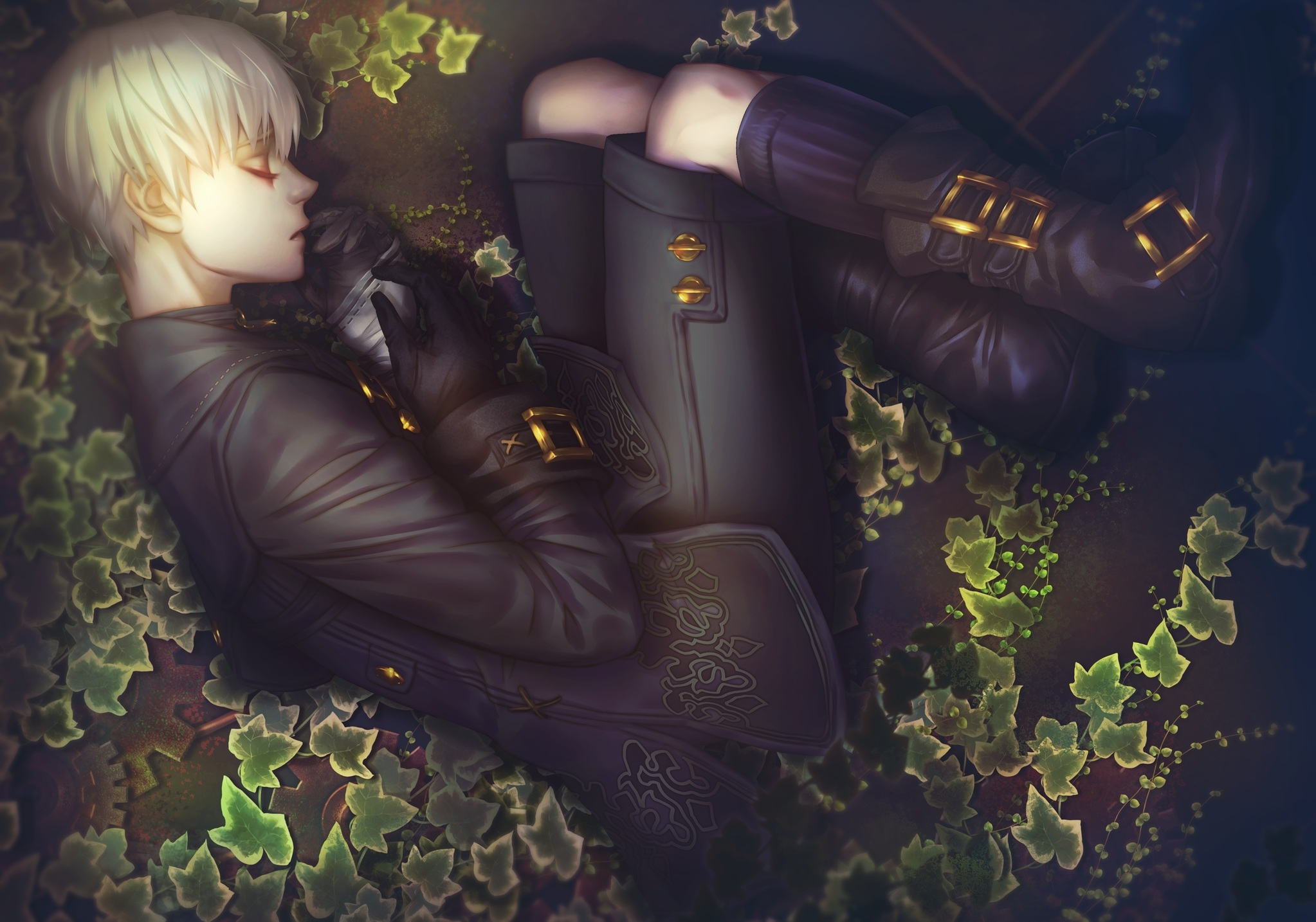 YoRHa No. 9 Type S sleeping on ivy HD Wallpaper