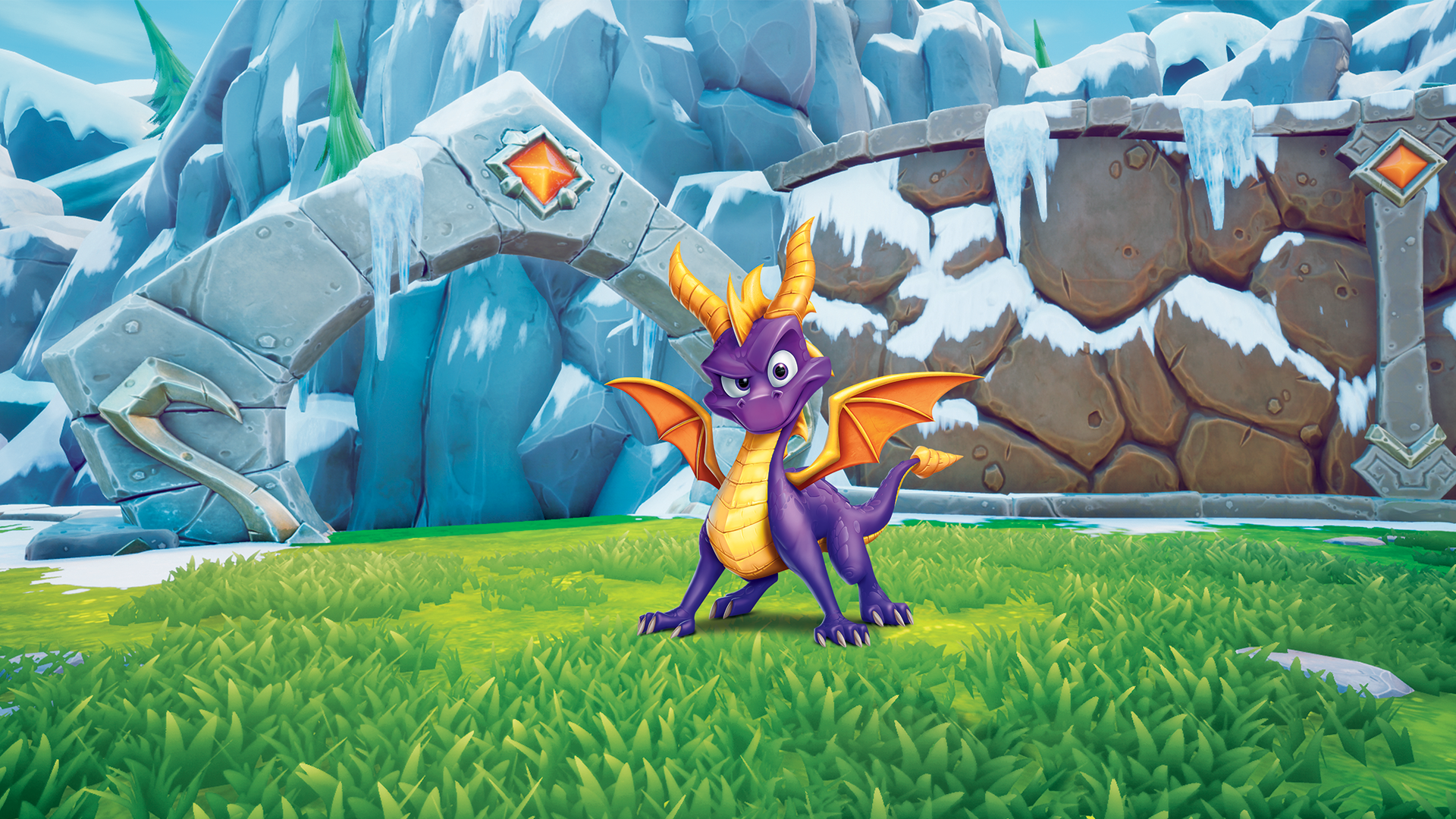 Spyro the Dragon in a snowy environment HD Wallpaper