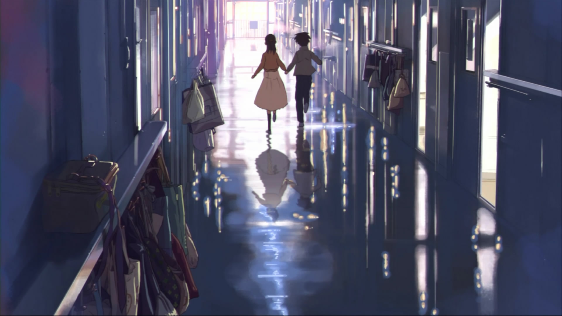 Two people walking down a school hallway HD Wallpaper