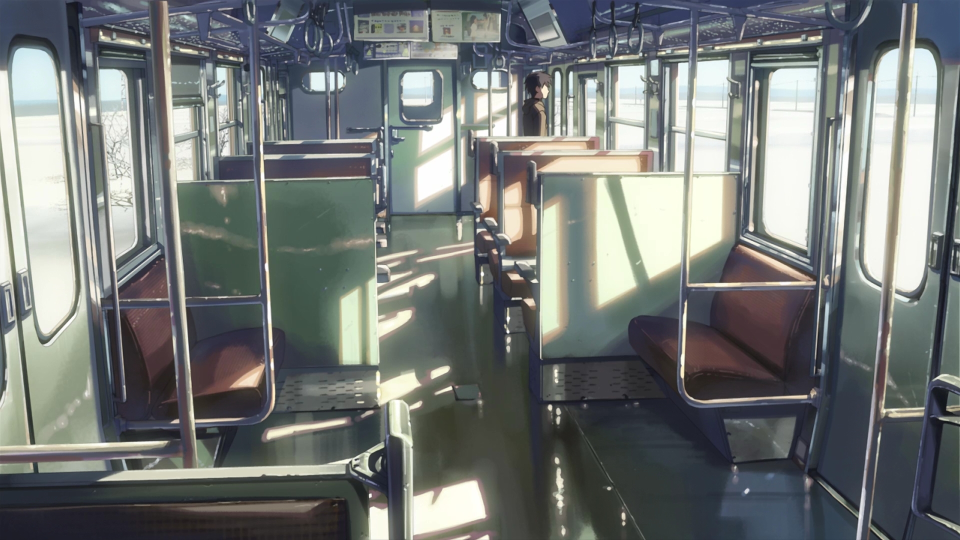 Interior of a train with a person standing HD Wallpaper