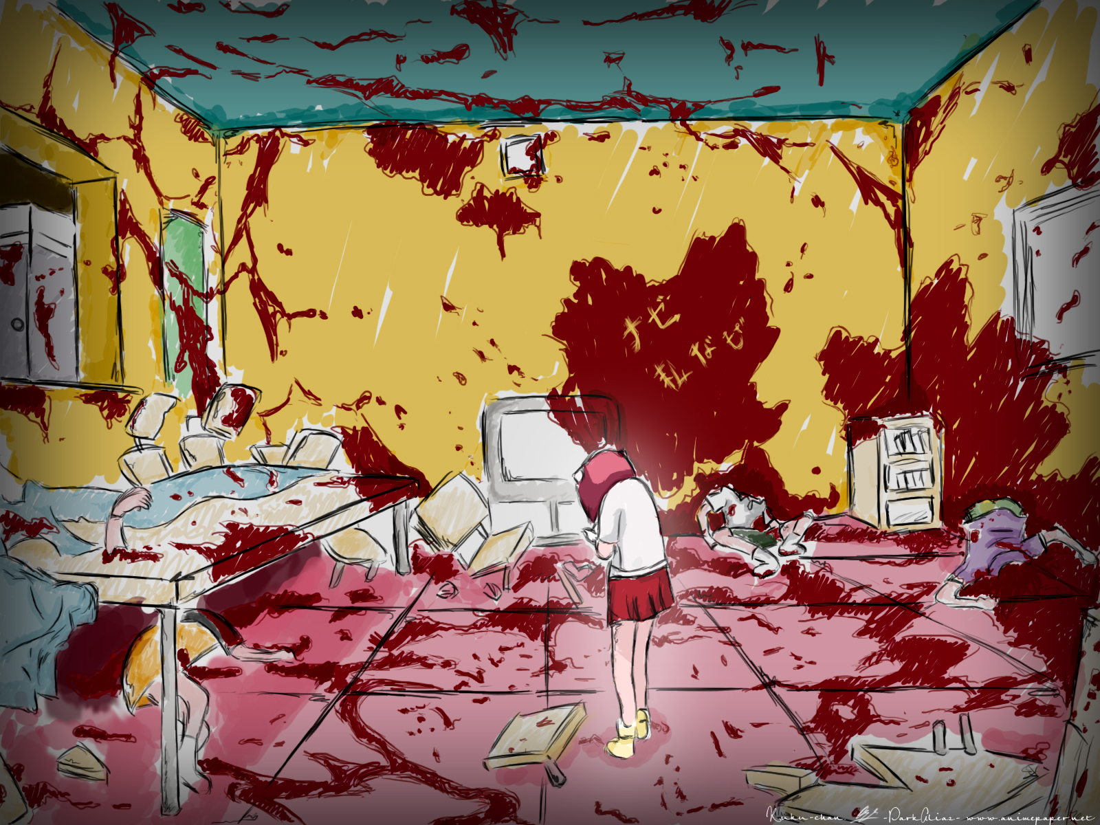 Lucy from Elfen Lied in a bloody room HD Wallpaper