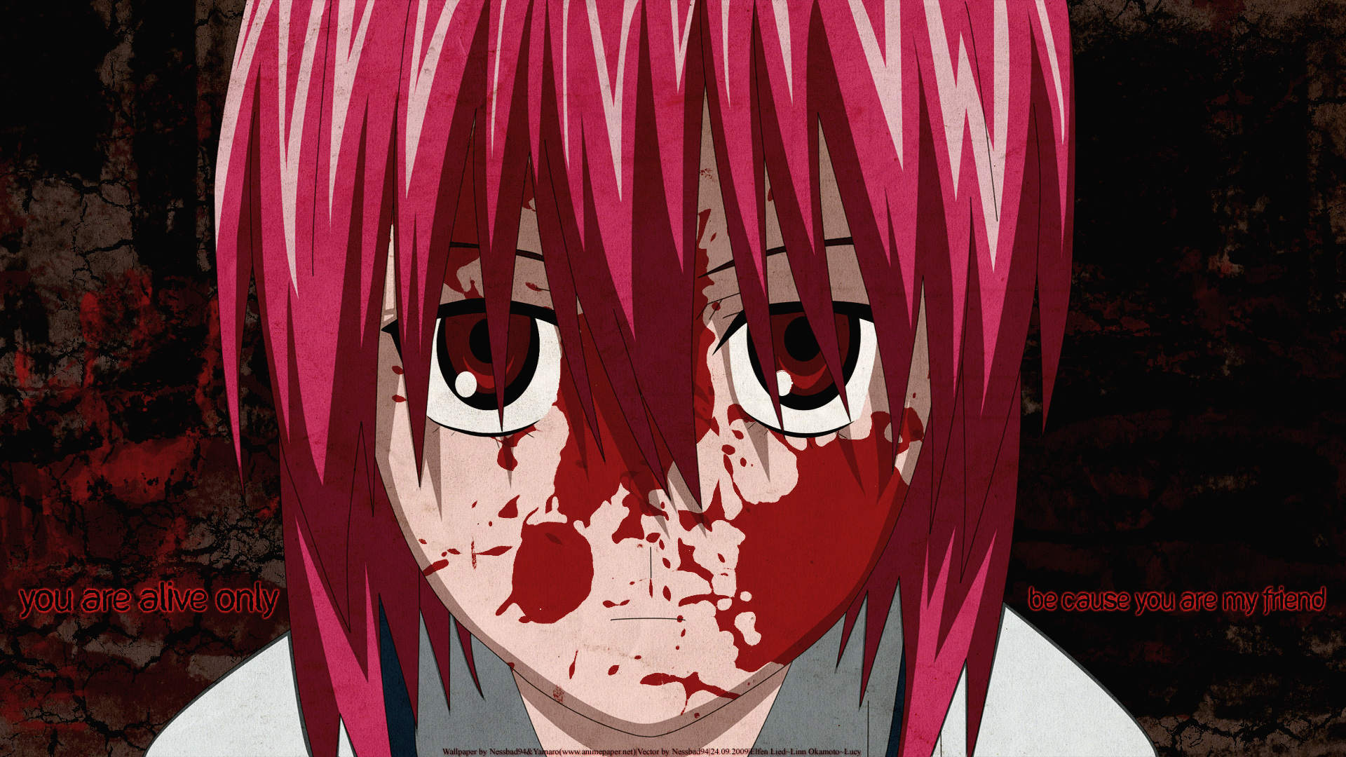 Lucy from Elfen Lied covered in blood HD Wallpaper
