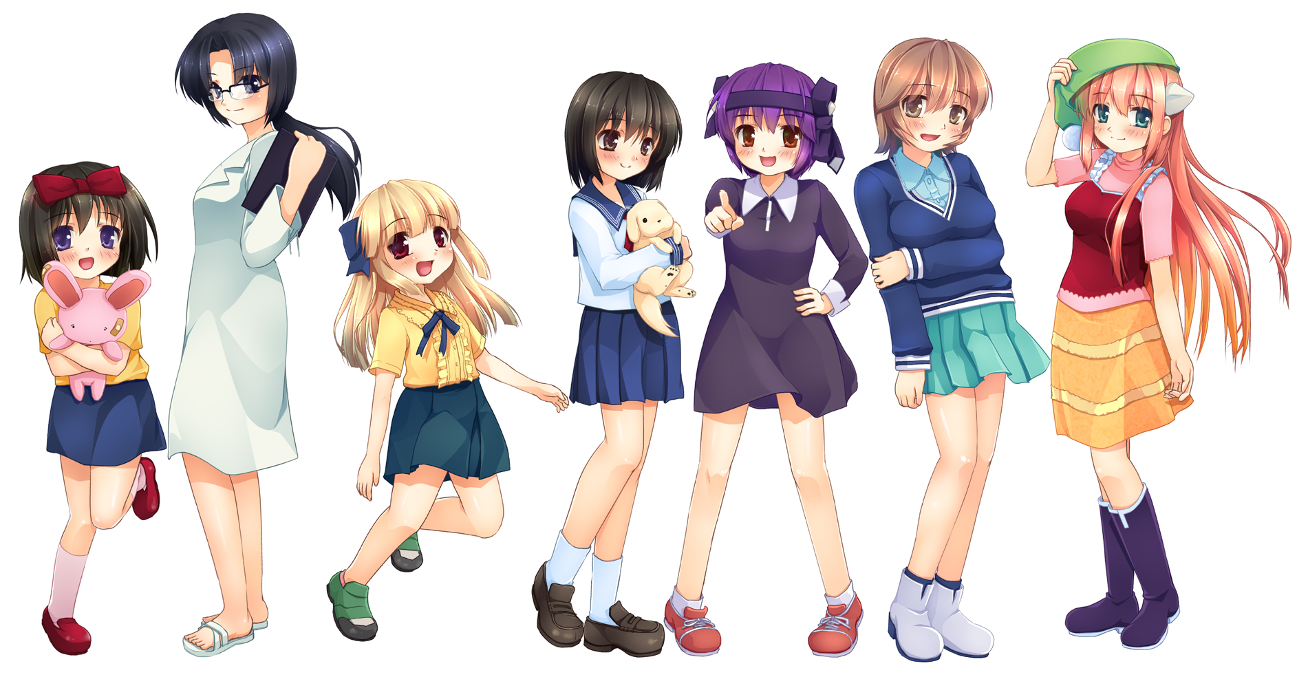 Group of anime girls with different outfits HD Wallpaper