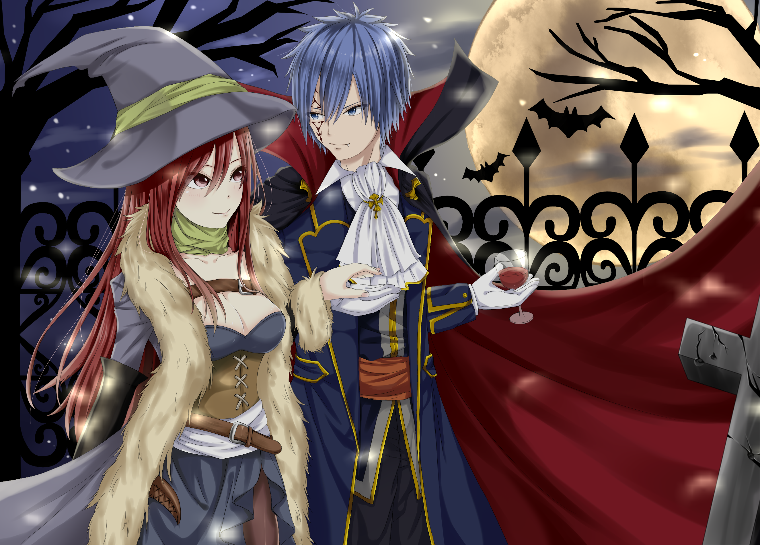 Erza Scarlet and Jellal Fernandes in Halloween Costumes HD Wallpaper