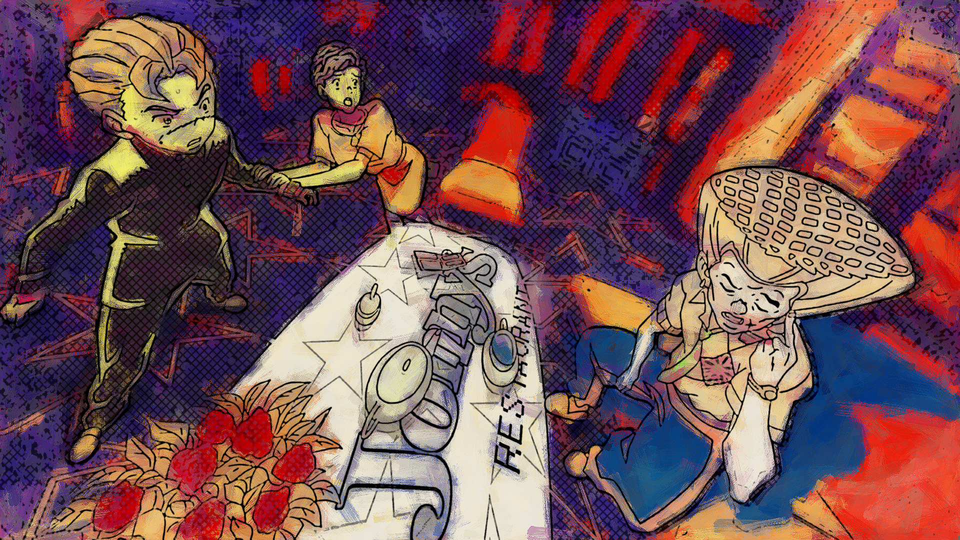 Koichi Hirose and other characters in a restaurant HD Wallpaper