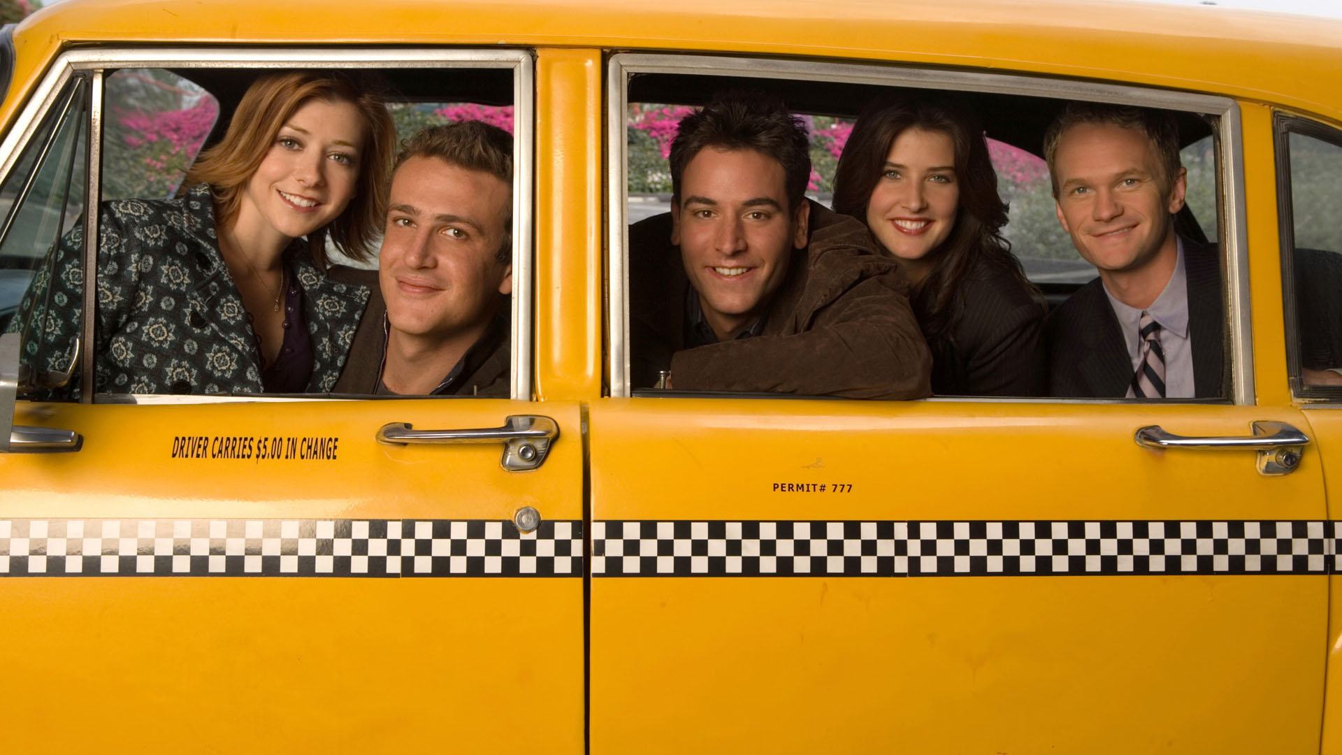How I Met Your Mother cast in a taxi HD Wallpaper